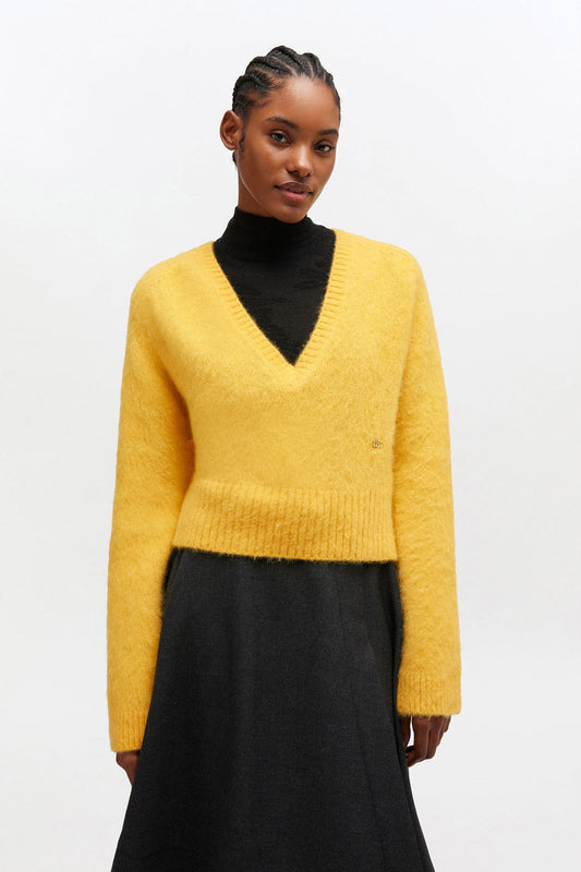 Yellow V-neck Sweater - GANNI