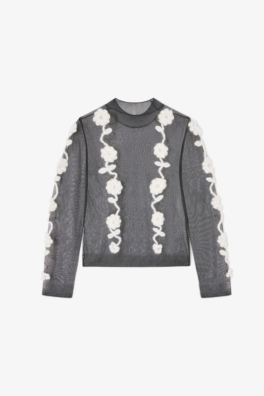 Black Flower Crochet Turtleneck - GANNI
