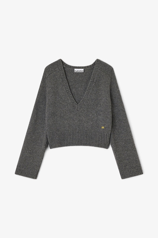 Dark Grey V-neck Sweater - GANNI