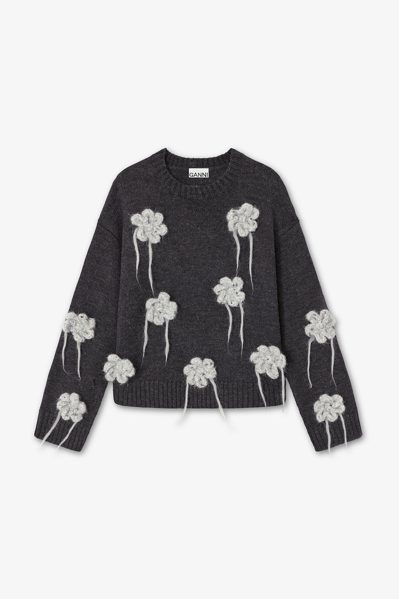 Dark Grey Flower Crochet Sweater - GANNI