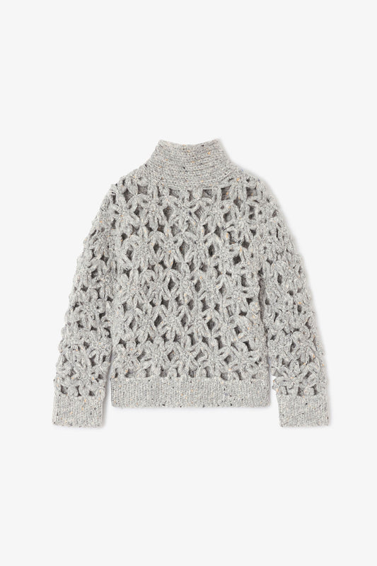 Grey Flower Crochet Sweater - GANNI
