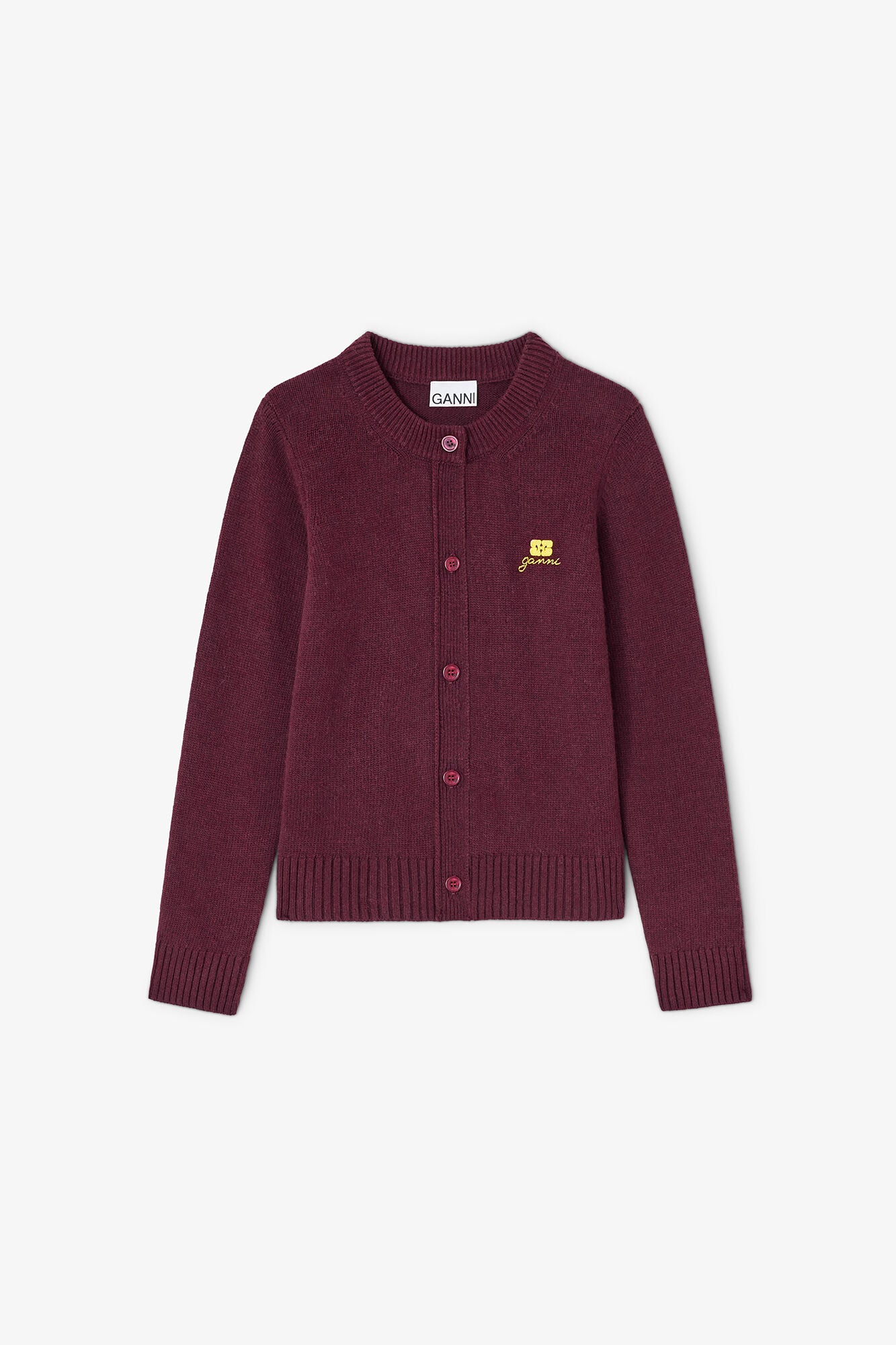 Burgundy Wool Mix Cardigan - GANNI