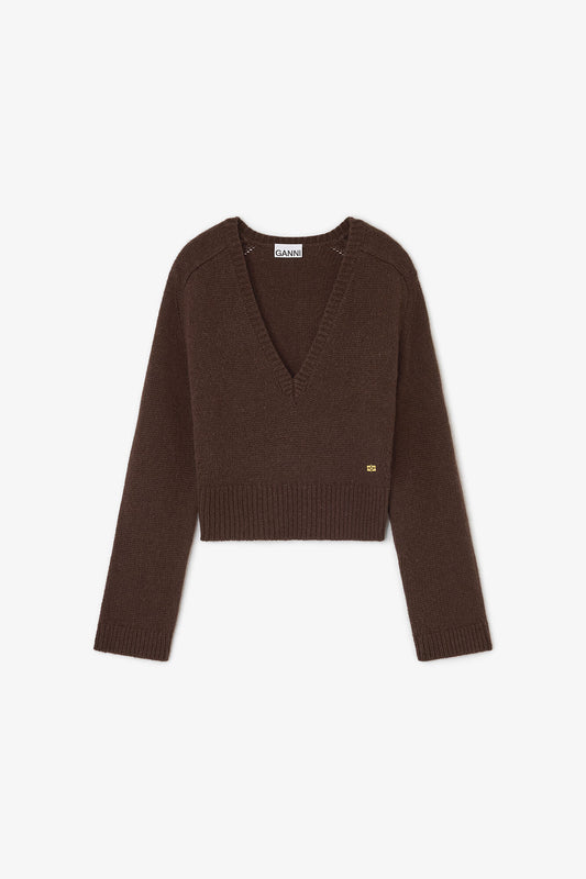 Brown V-neck Sweater - GANNI