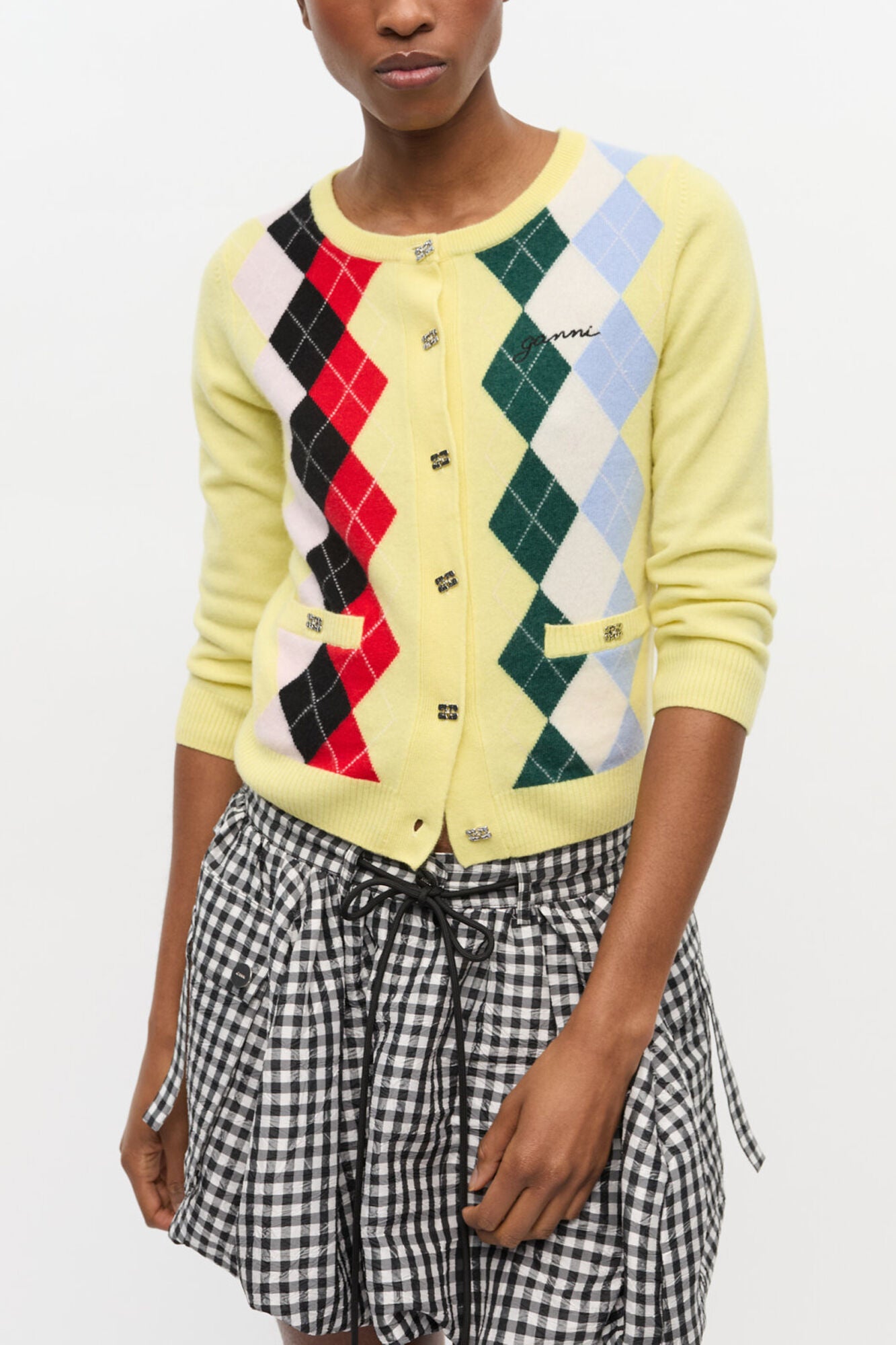 Yellow Check Cardigan - GANNI