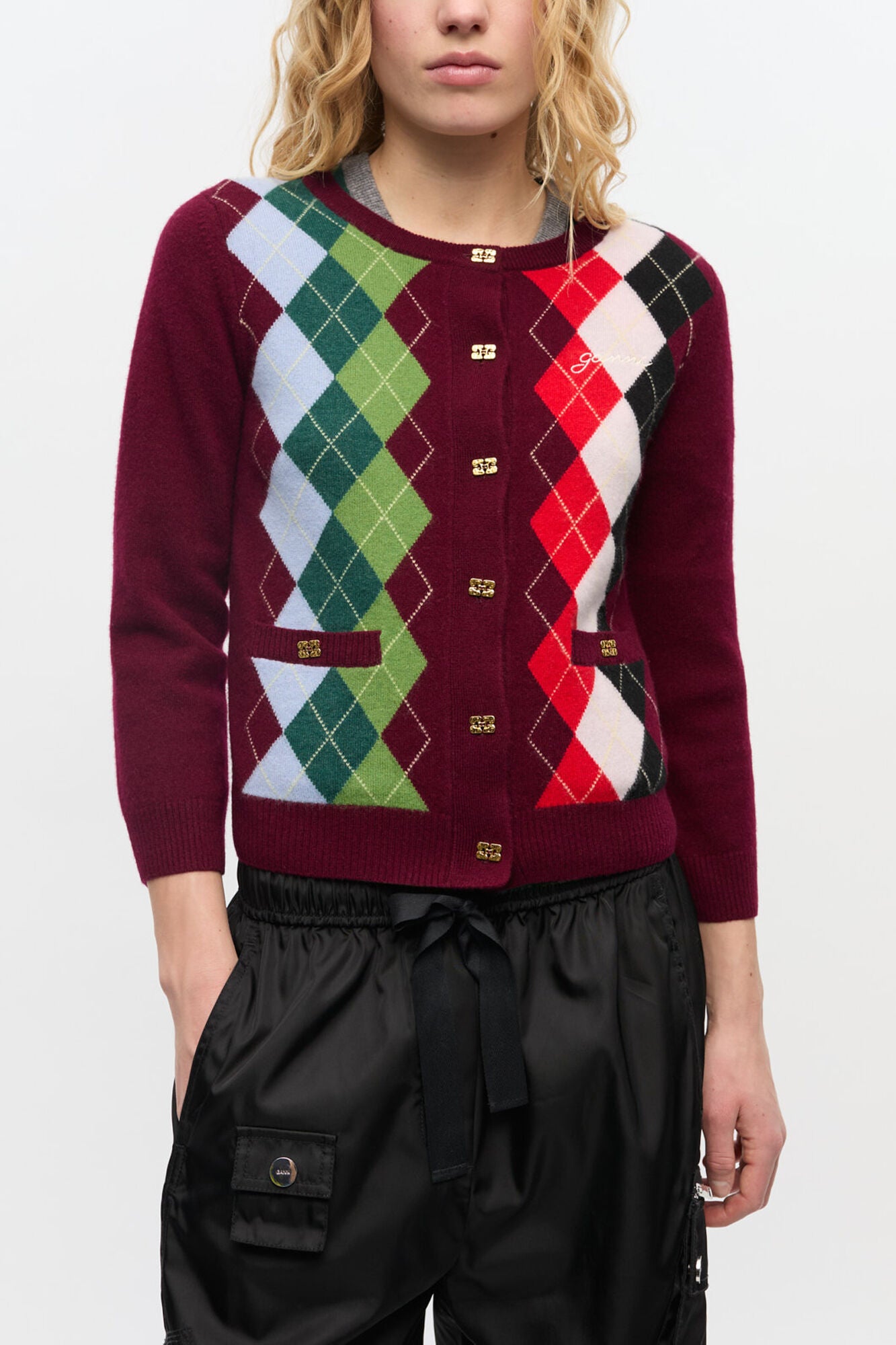 Burgundy Check Cardigan - GANNI