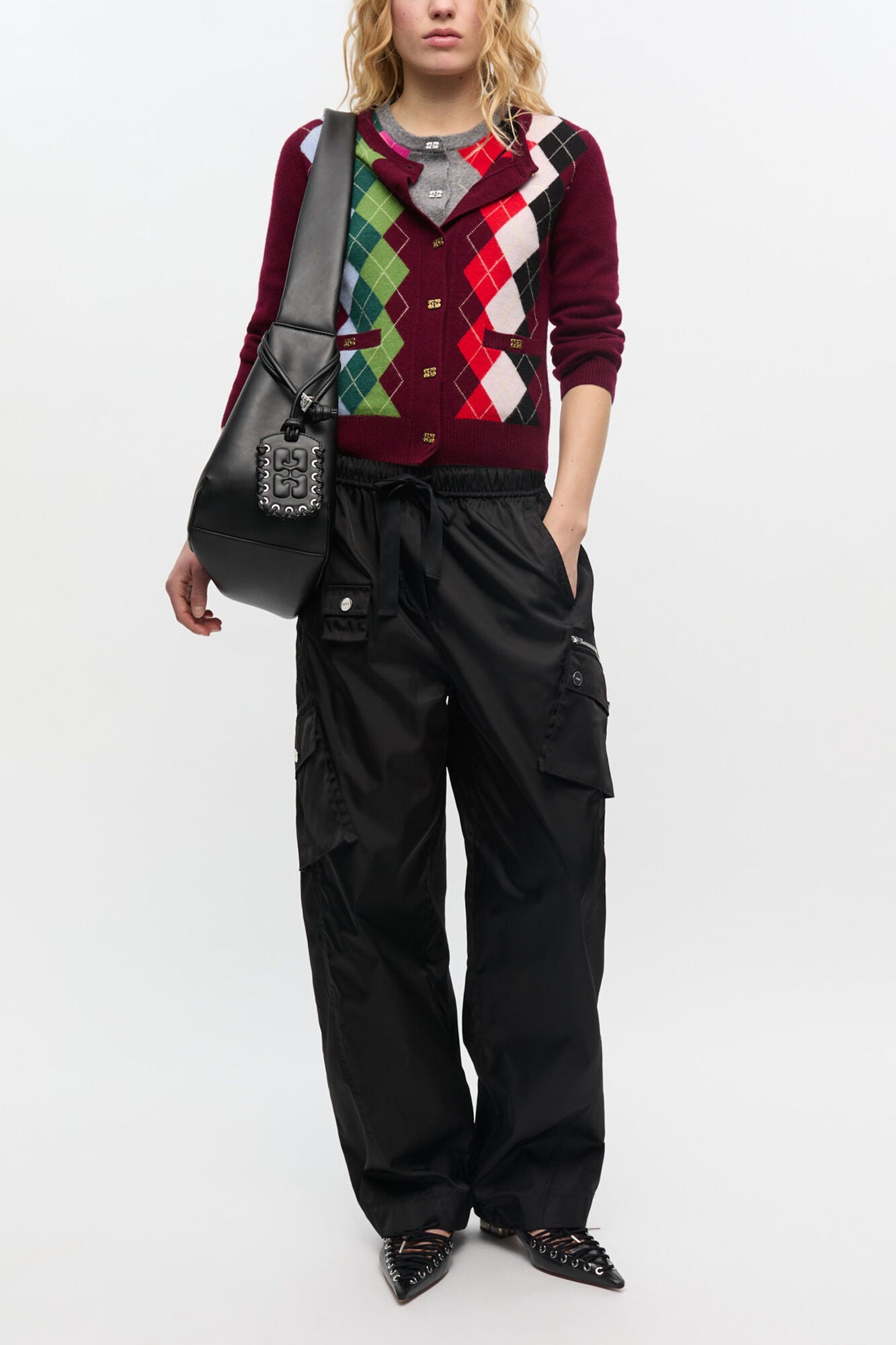 Burgundy Check Cardigan - GANNI