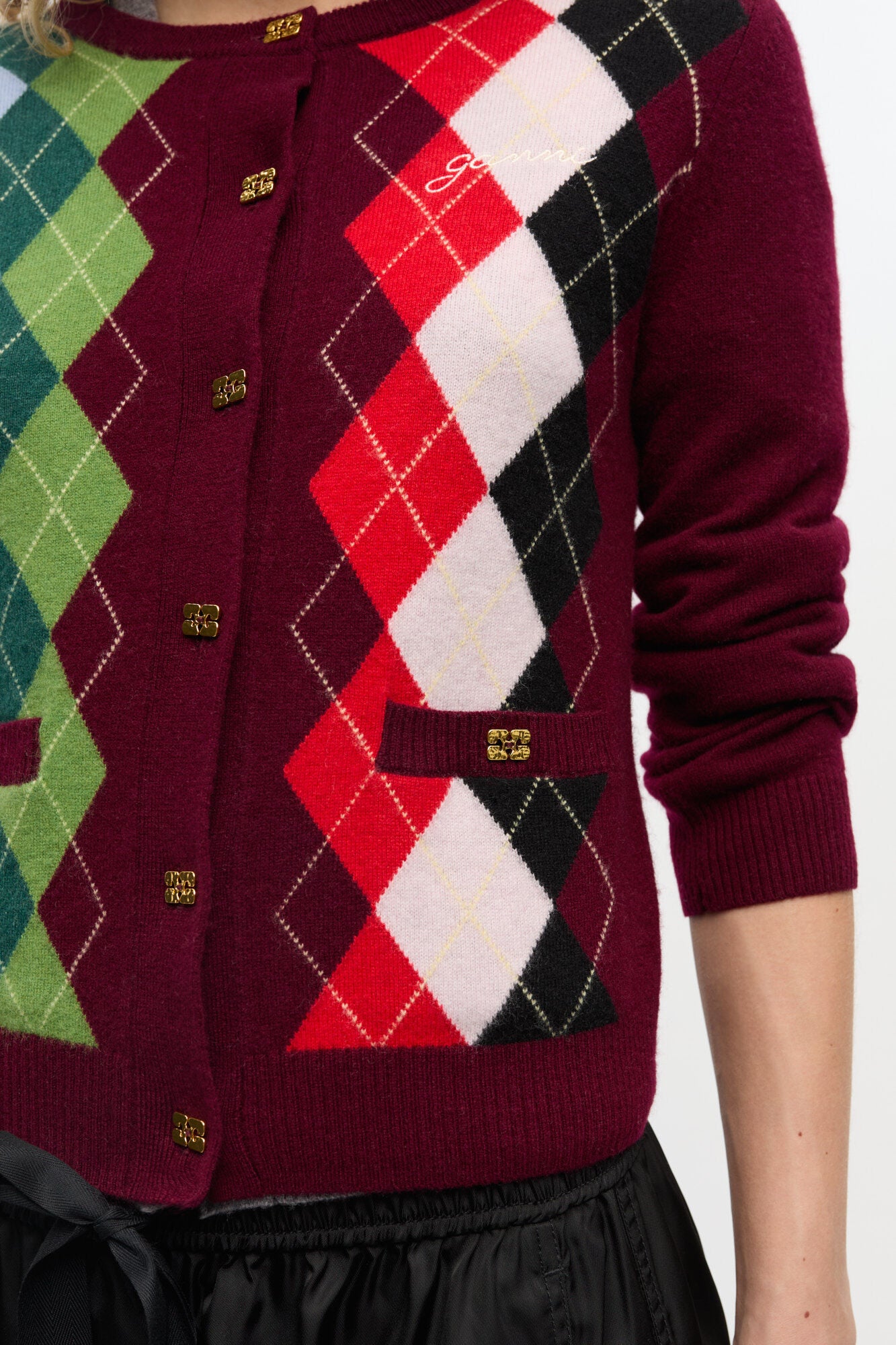 Burgundy Check Cardigan - GANNI