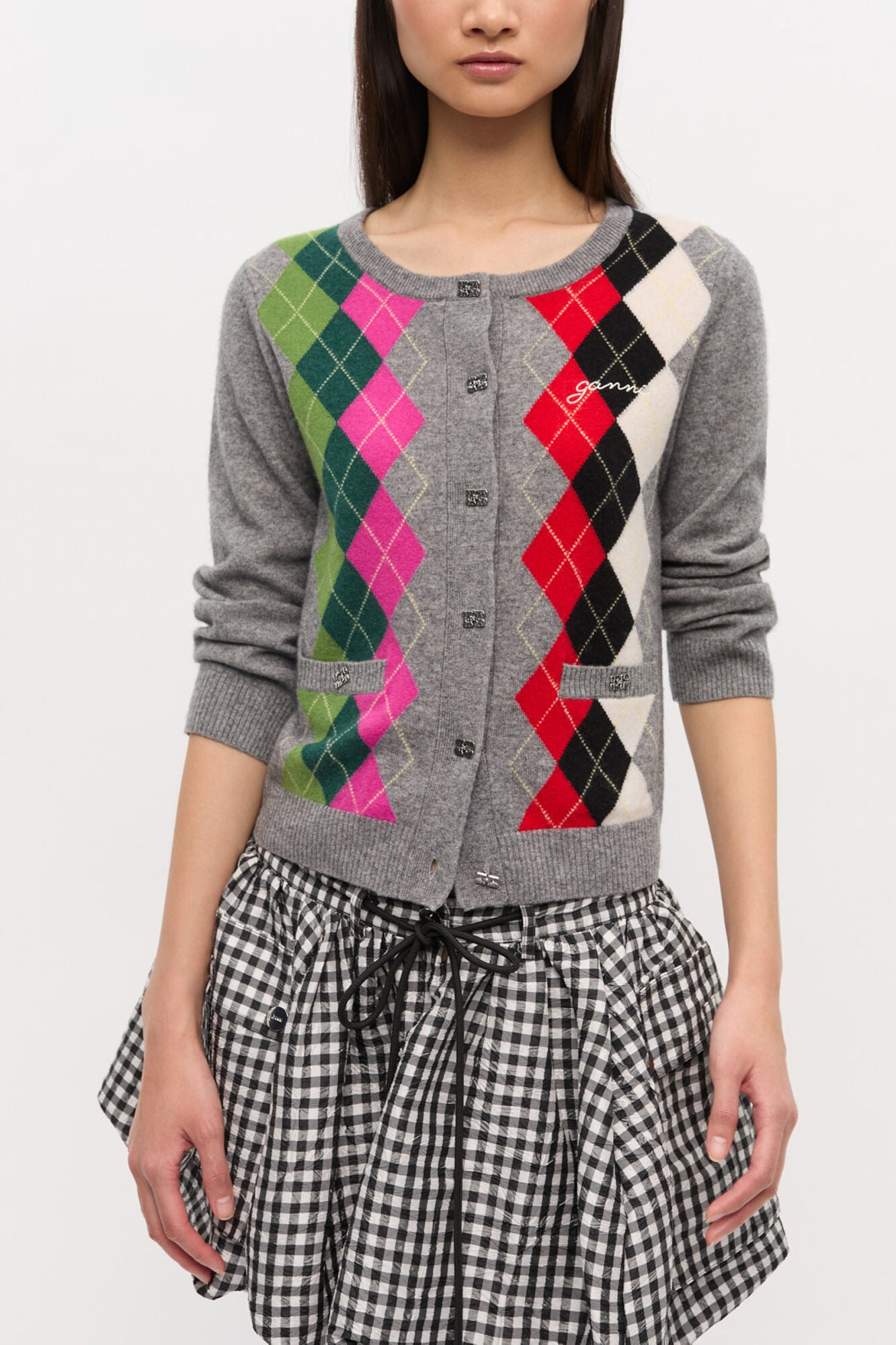 Grey Check Cardigan - GANNI