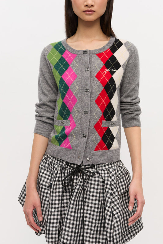 Grey Check Cardigan - GANNI
