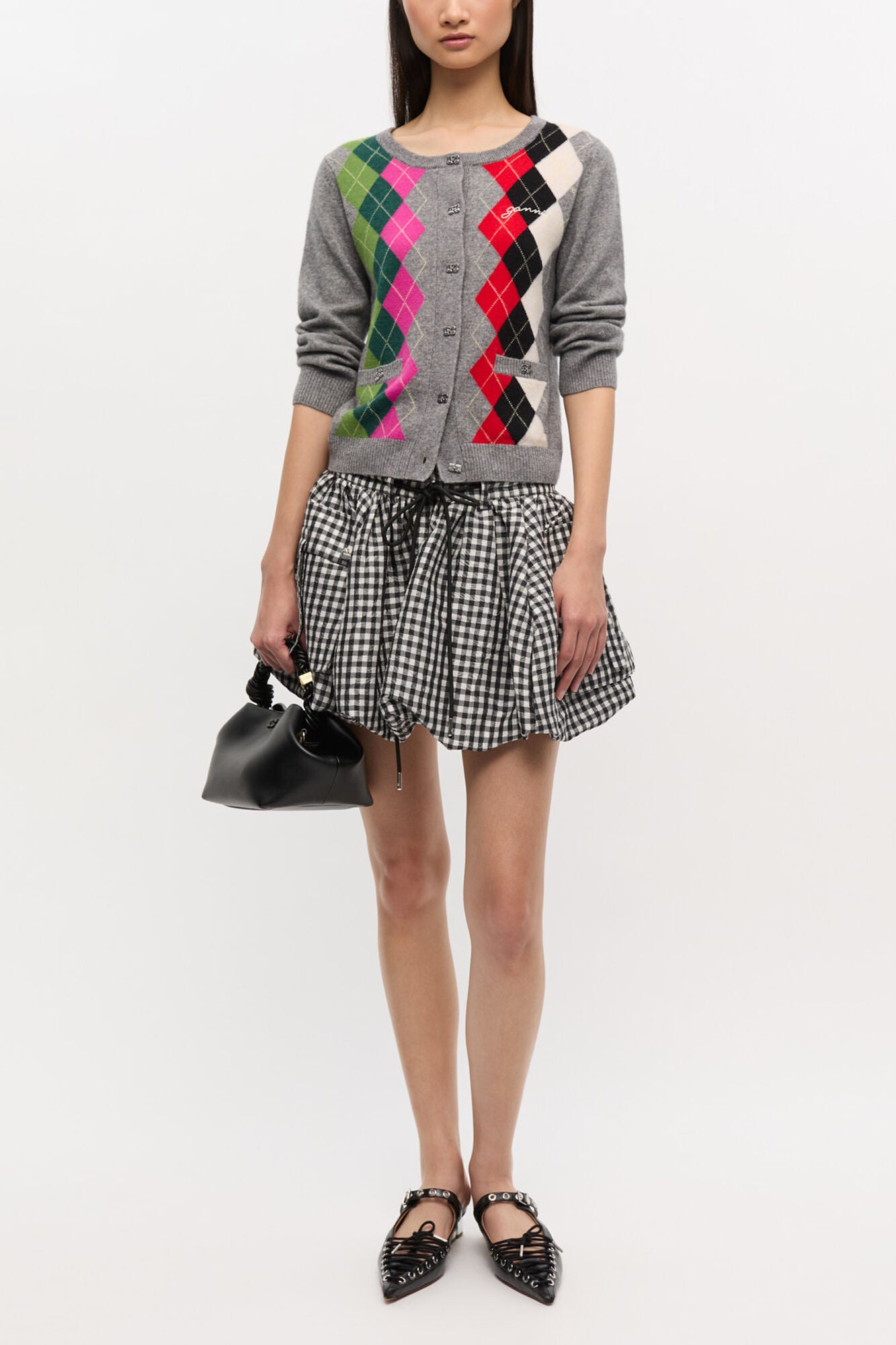 Grey Check Cardigan - GANNI