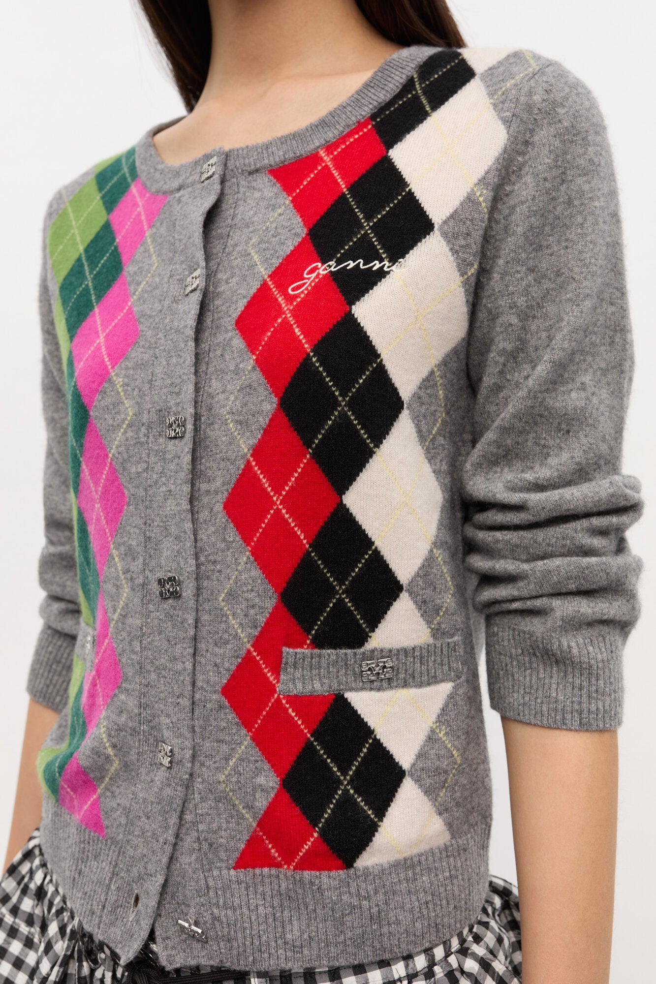 Grey Check Cardigan - GANNI