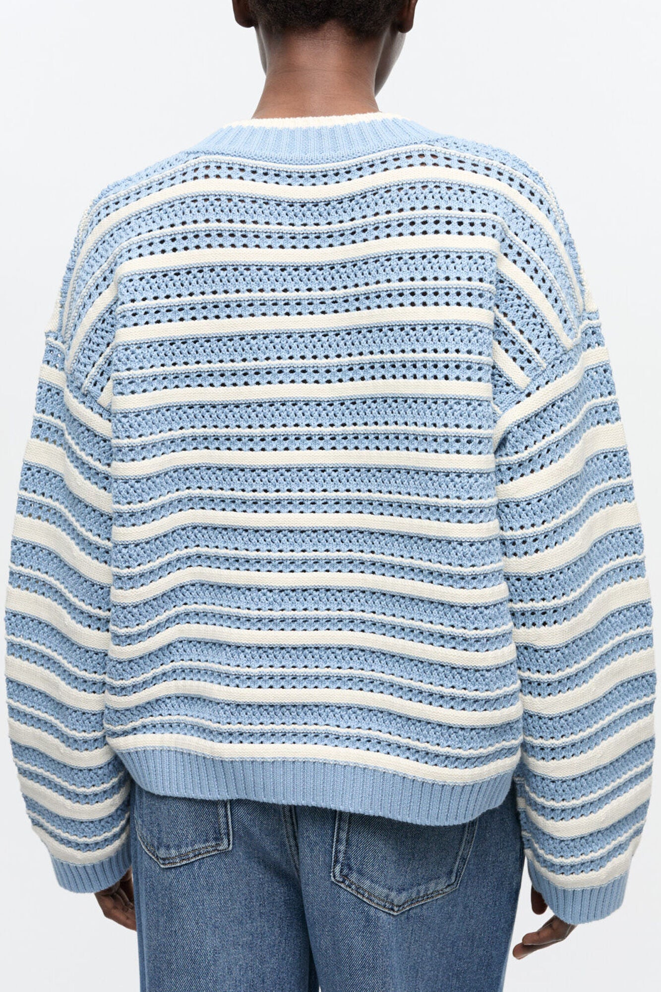 Blue Striped Cotton V-neck Sweater - GANNI
