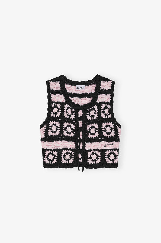 Pink Cotton Crochet Vest - GANNI