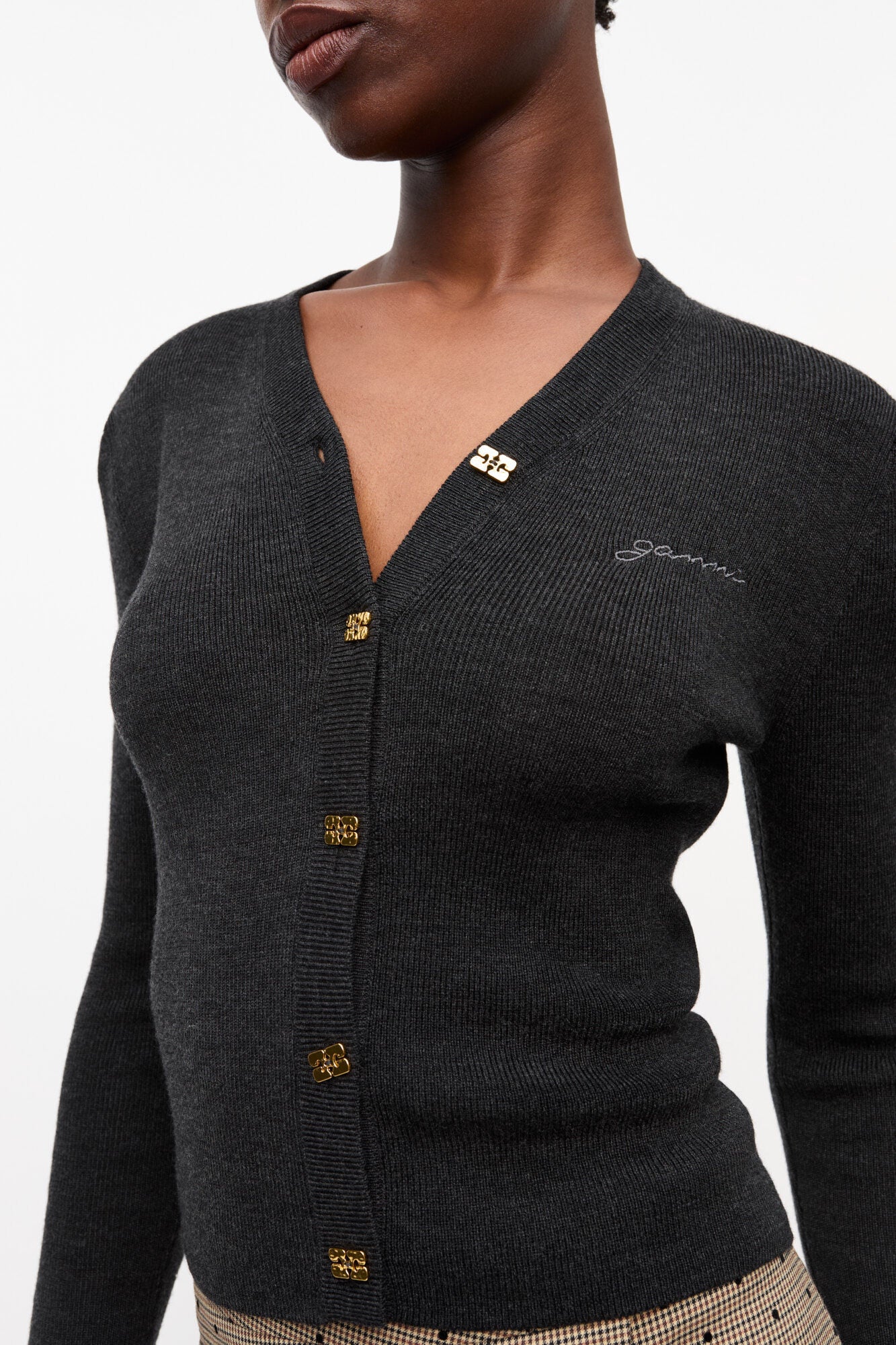 Black Mini Ribbed Merino Cardigan - GANNI