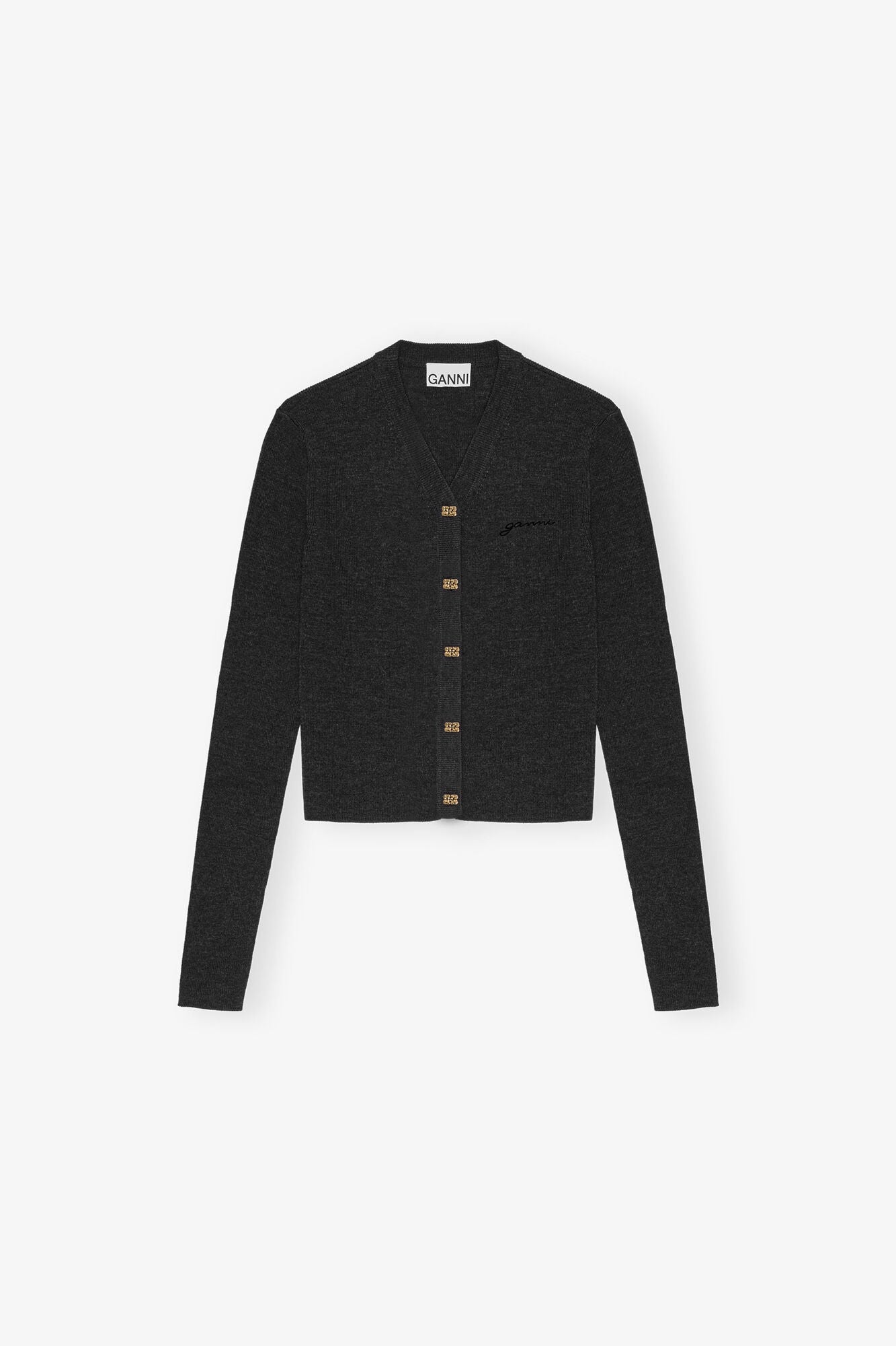 Black Mini Ribbed Merino Cardigan - GANNI