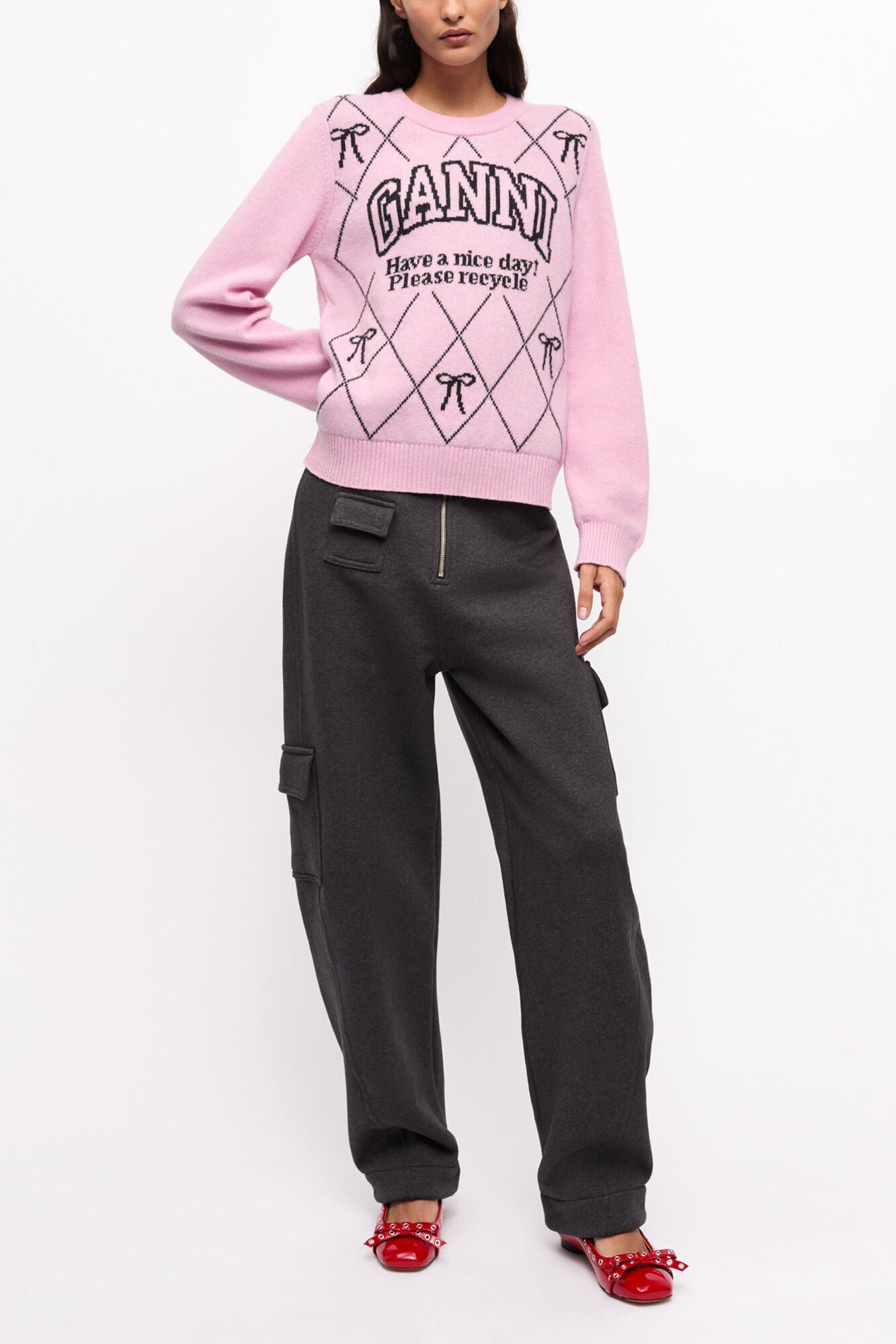 Pink Graphic Bow Sweater - GANNI