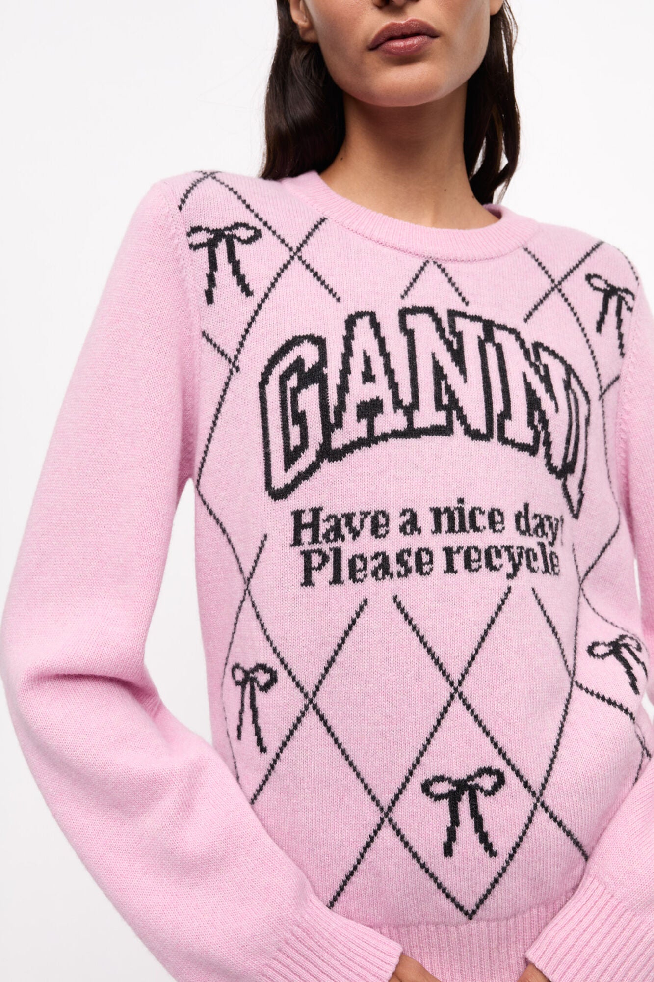 Pink Graphic Bow Sweater - GANNI