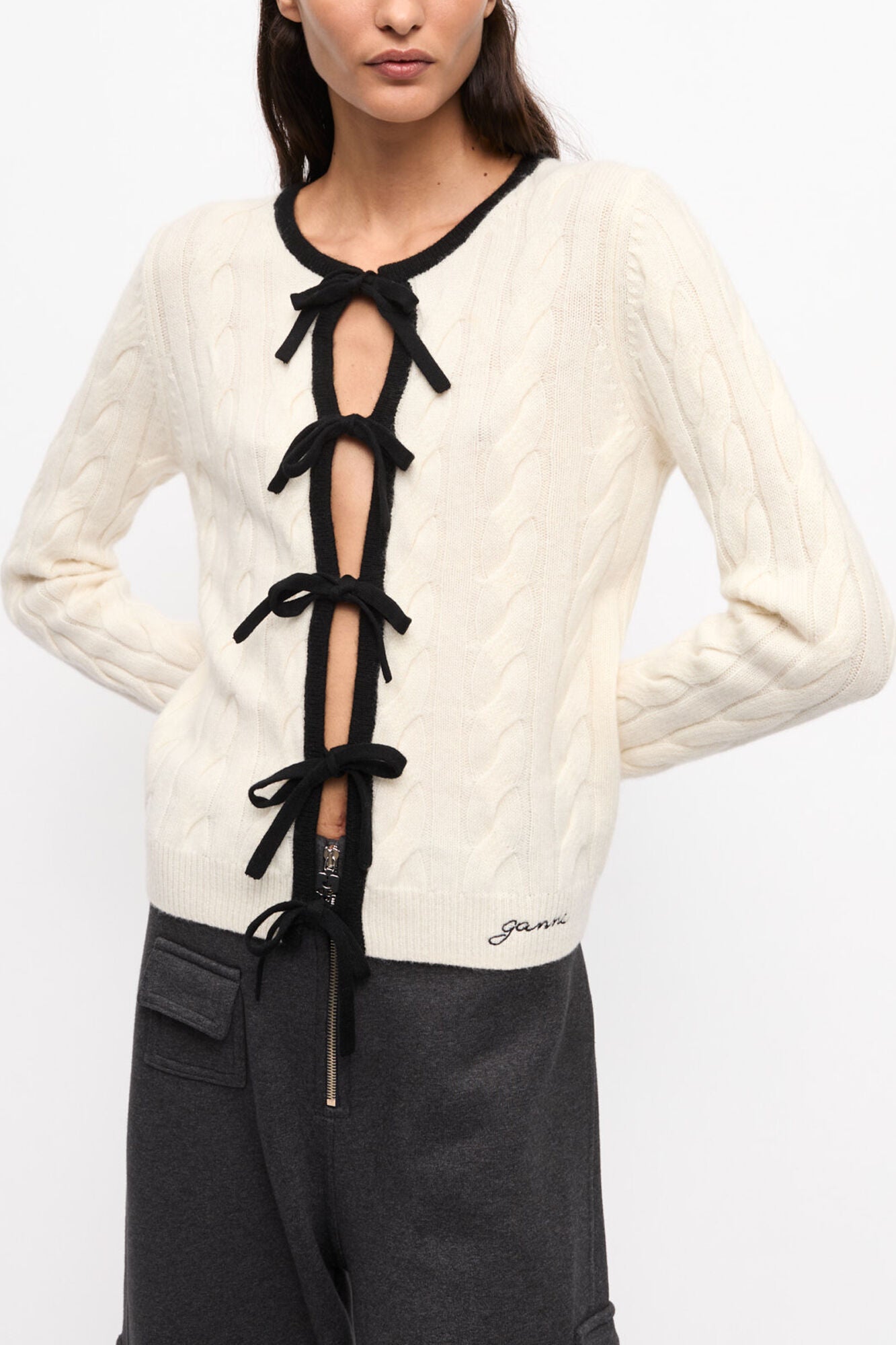Cardigan in White Cashmere Mix - GANNI