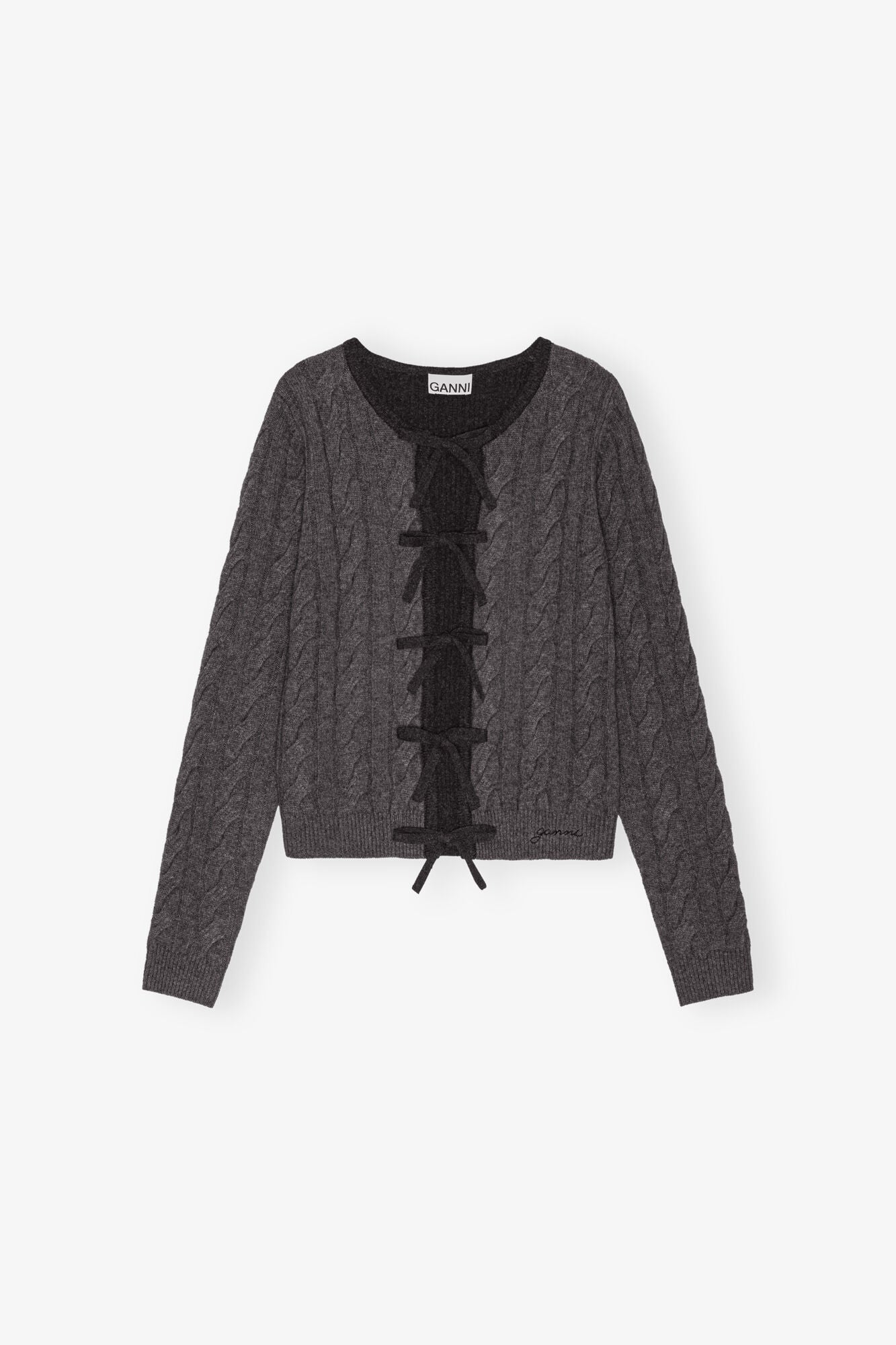 Grey and Black Cashmere Mix Tie String Cardigan - GANNI