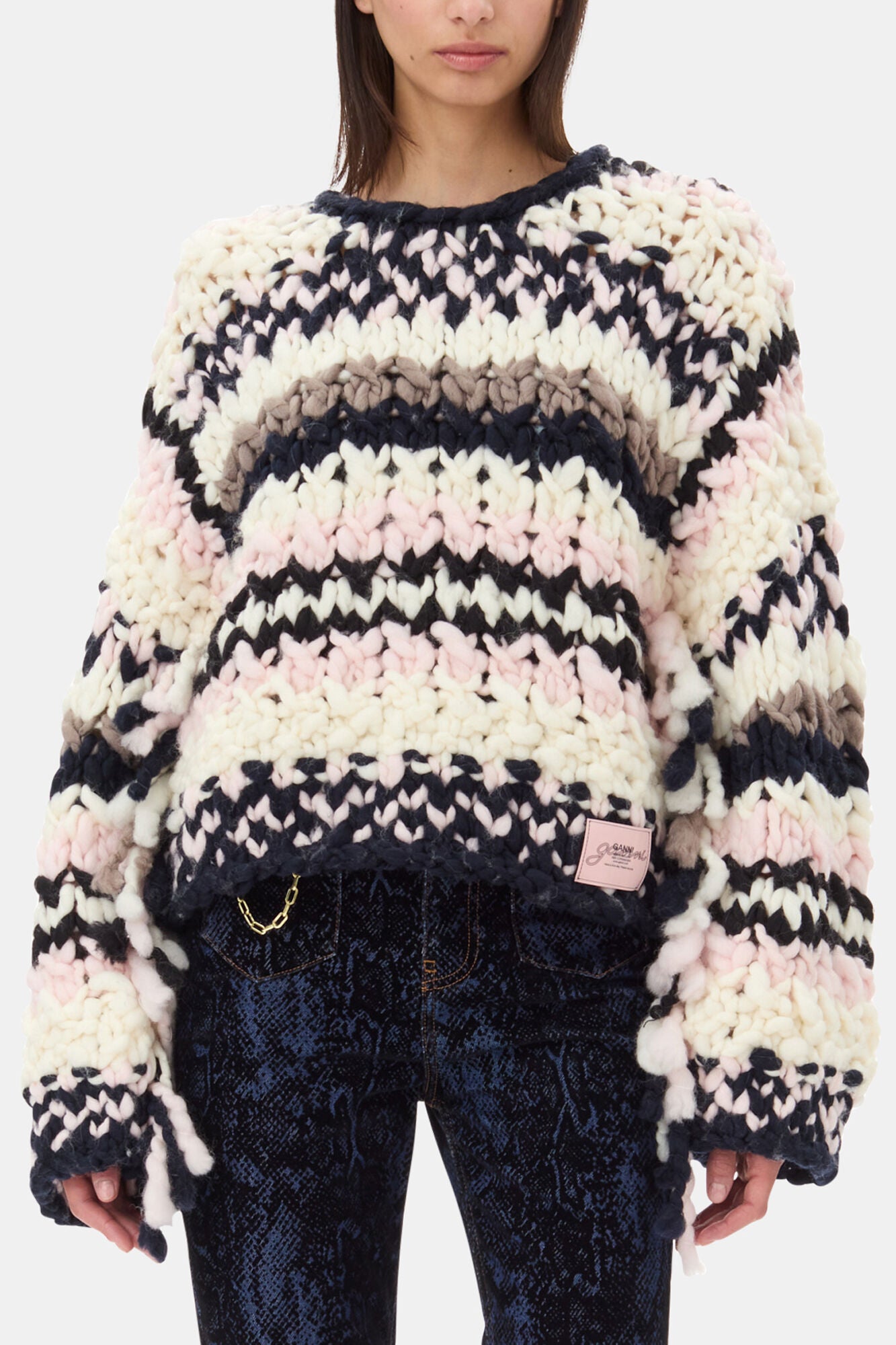Multicolor Hand-Knit Sweater - GANNI