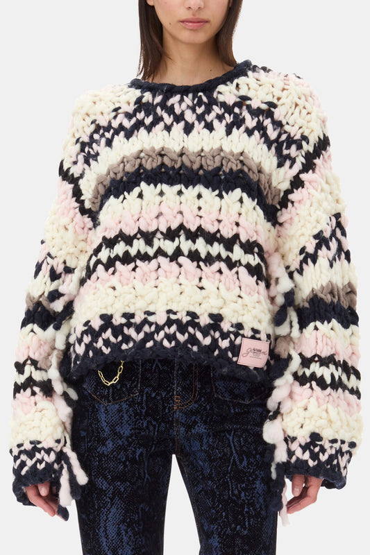 Multicolor Hand-Knit Sweater - GANNI