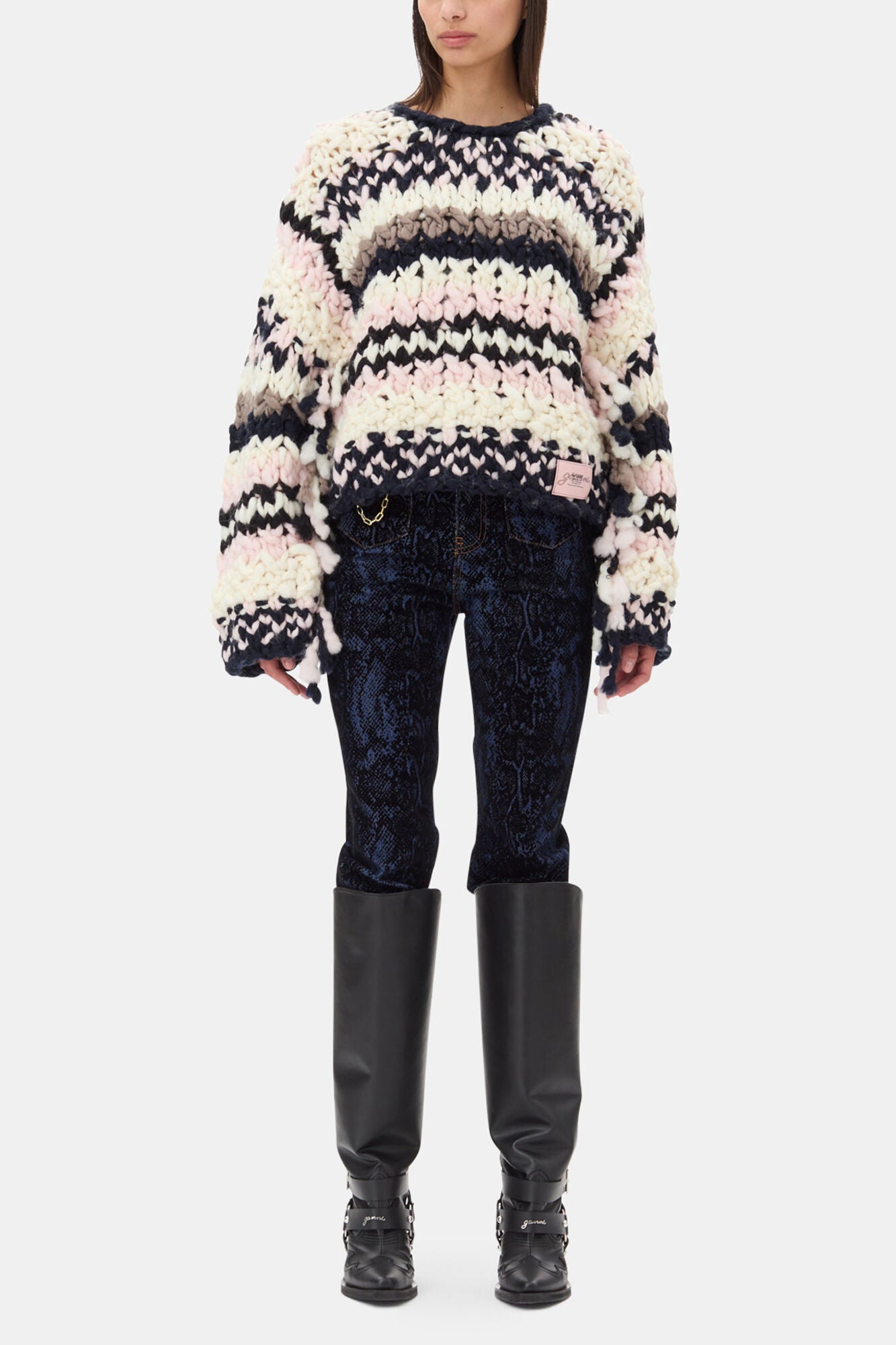Multicolor Hand-Knit Sweater - GANNI