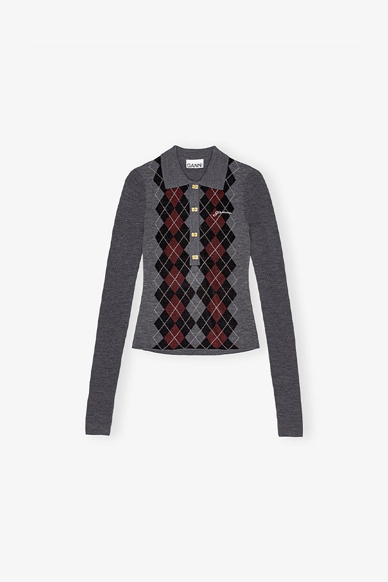 Grey Knitted Polo Shirt - GANNI