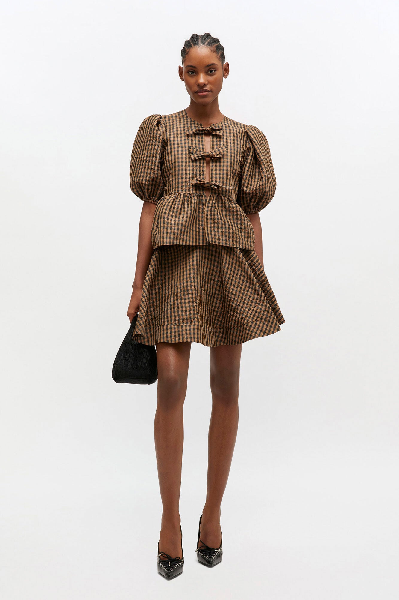 Crinkled Check Mini Circle Skirt - GANNI