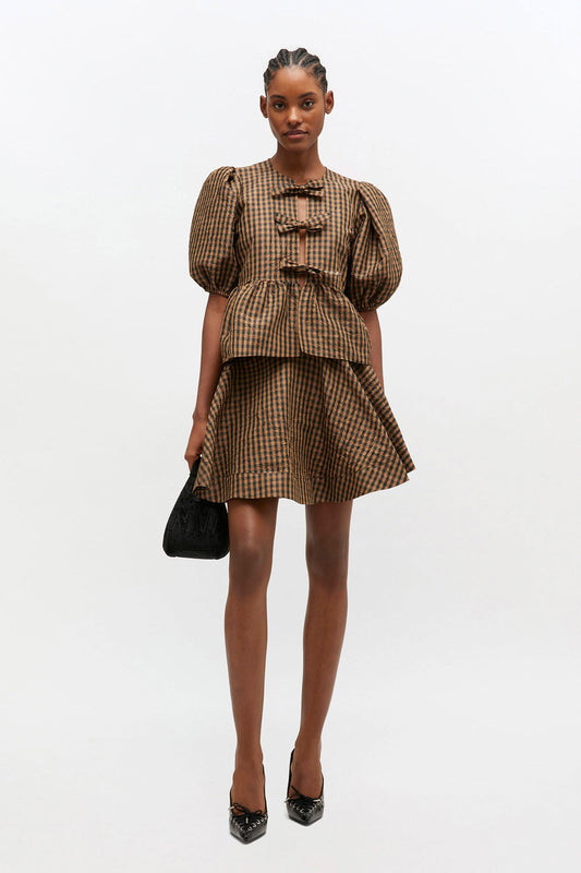 Crinkled Check Mini Circle Skirt - GANNI