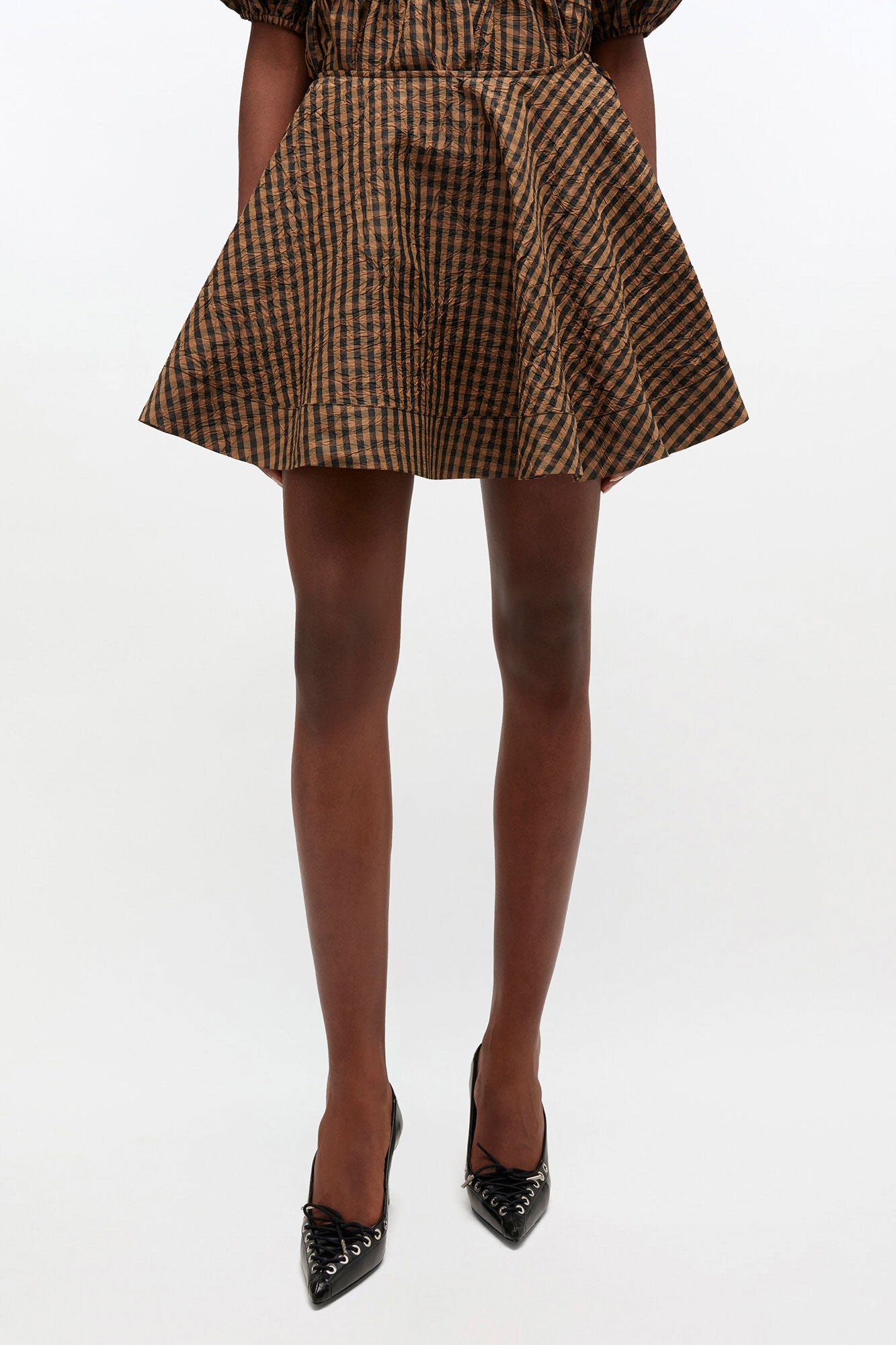 Crinkled Check Mini Circle Skirt - GANNI