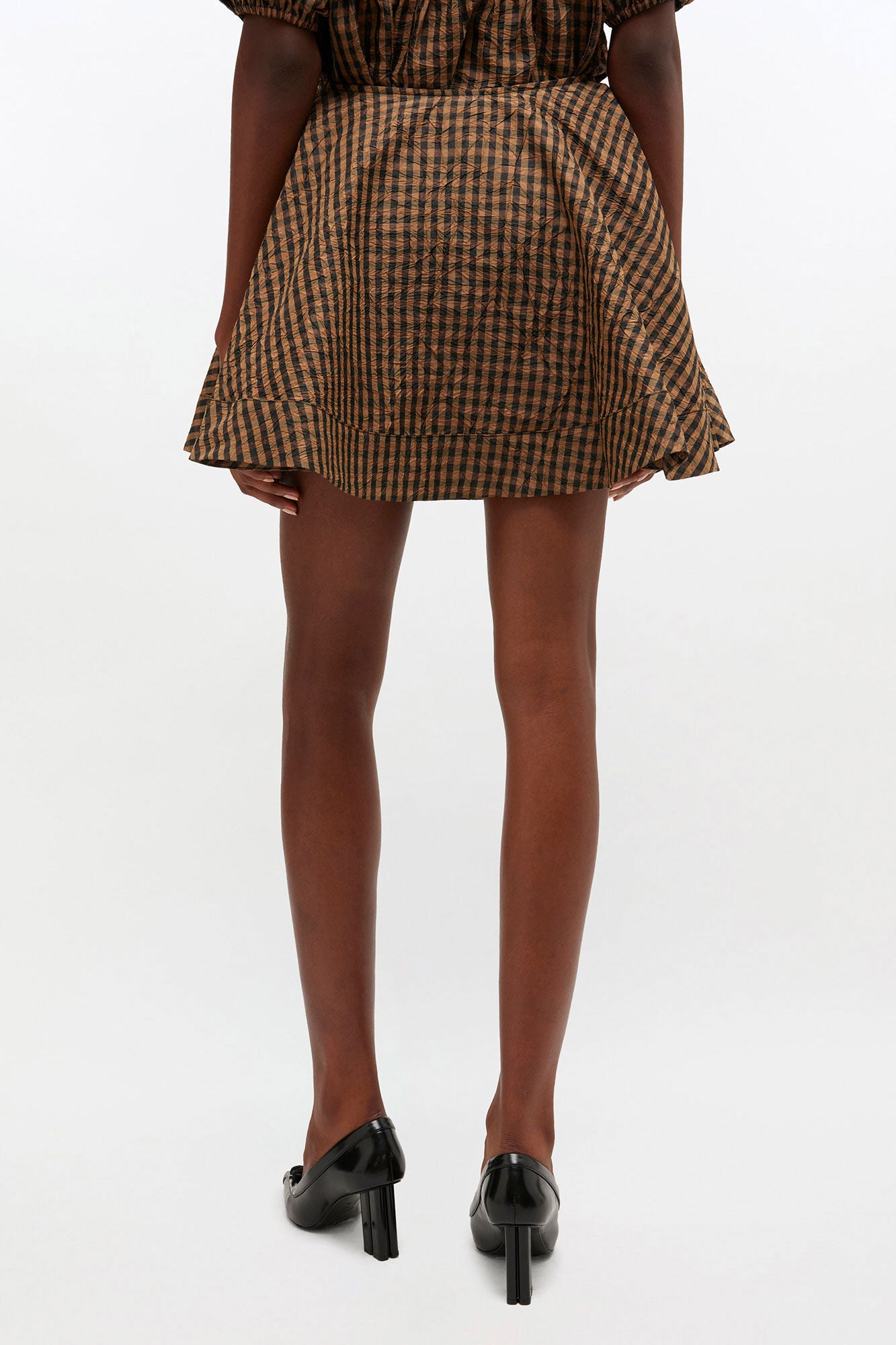 Crinkled Check Mini Circle Skirt - GANNI