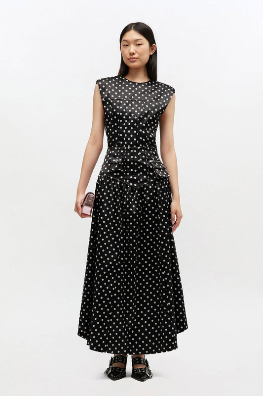 Polka-Dot Satin Corset Skirt - GANNI