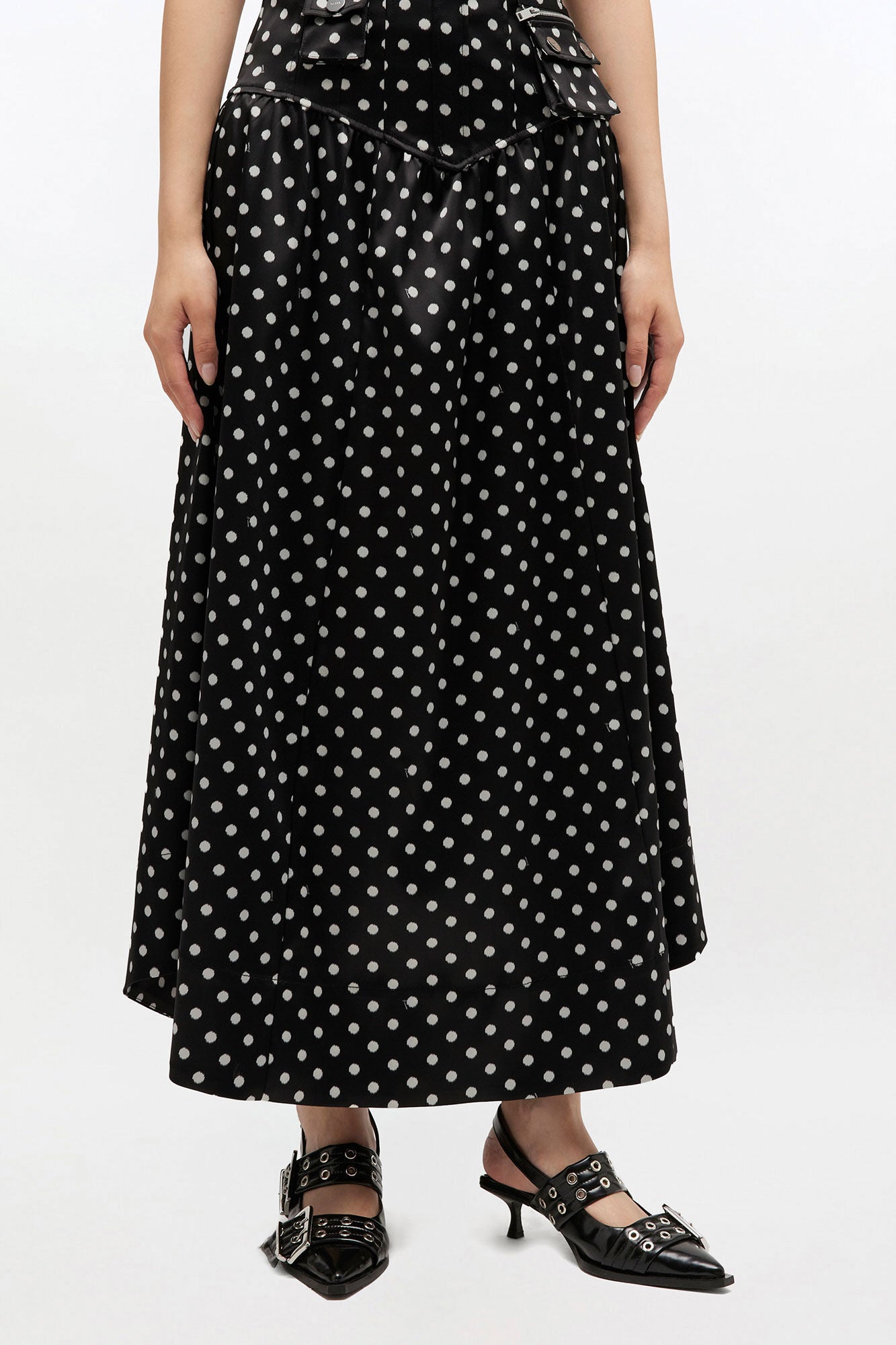 Polka-Dot Satin Corset Skirt - GANNI