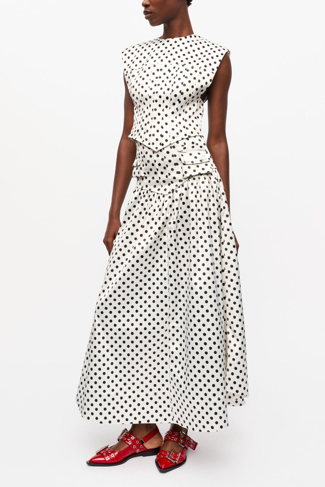 Polka-dot Double Satin Long Pocket Skirt - GANNI