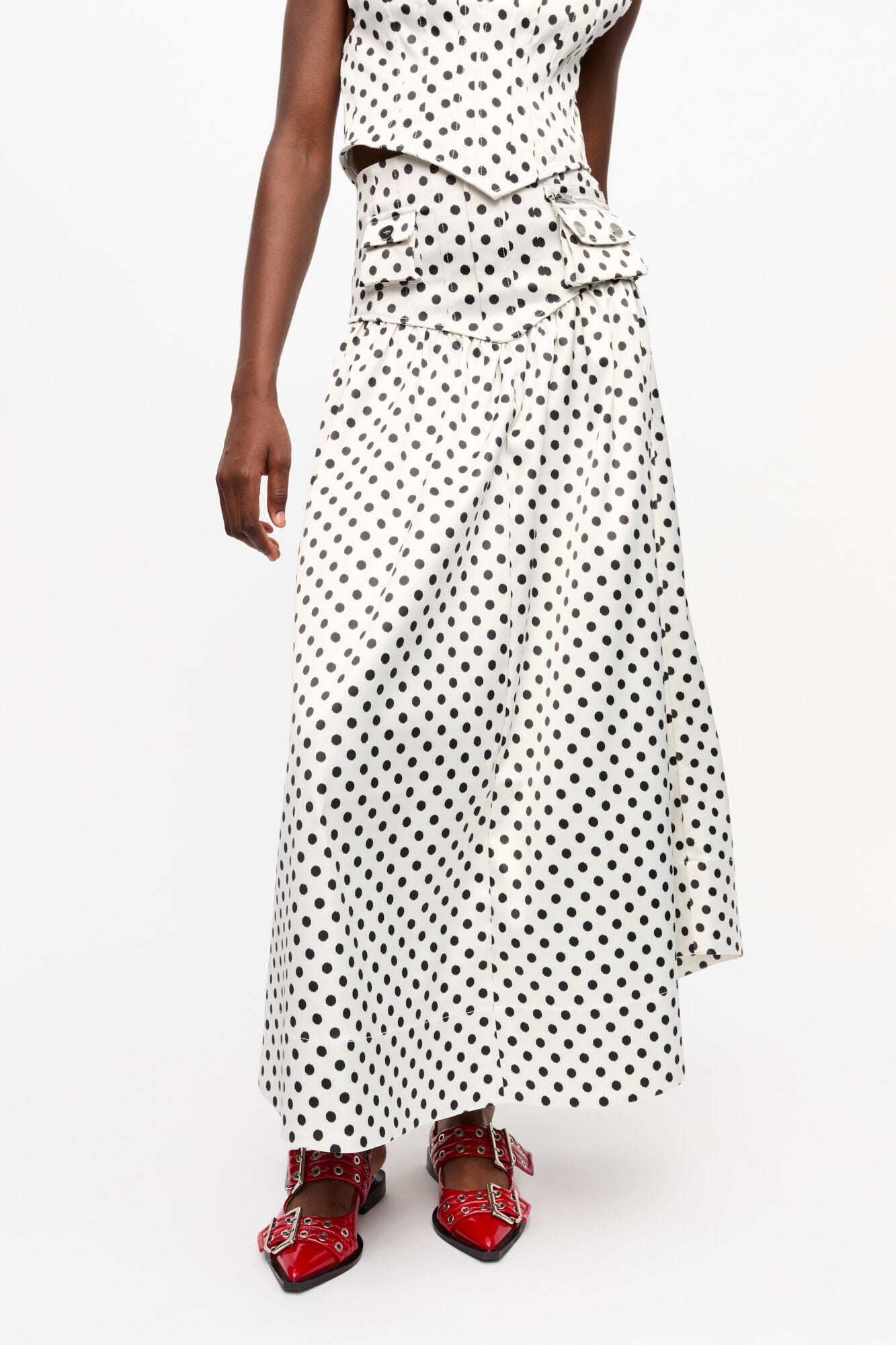 Polka-dot Double Satin Long Pocket Skirt - GANNI