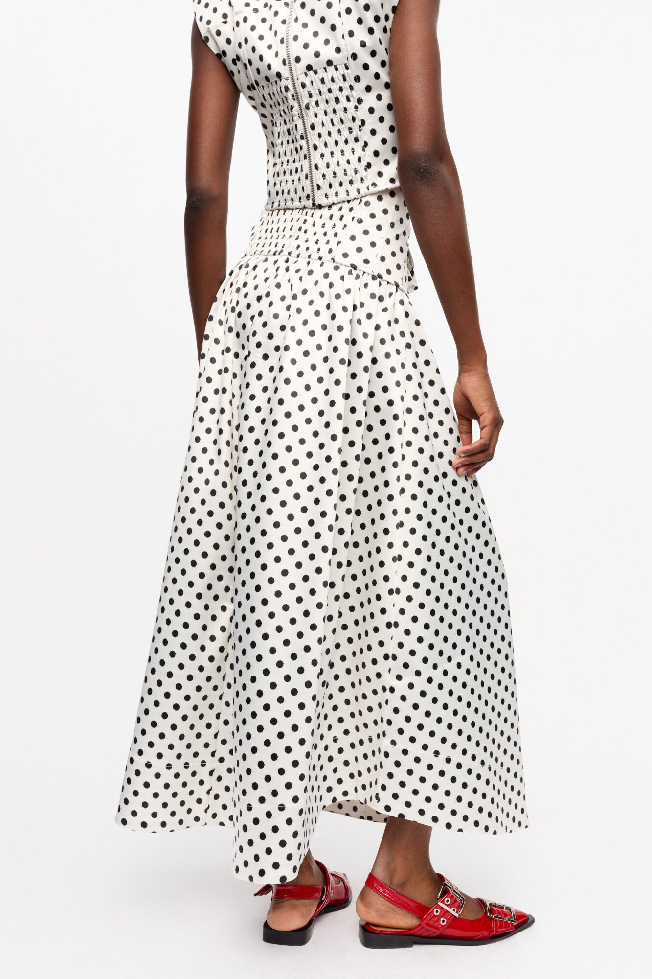 Polka-dot Double Satin Long Pocket Skirt - GANNI