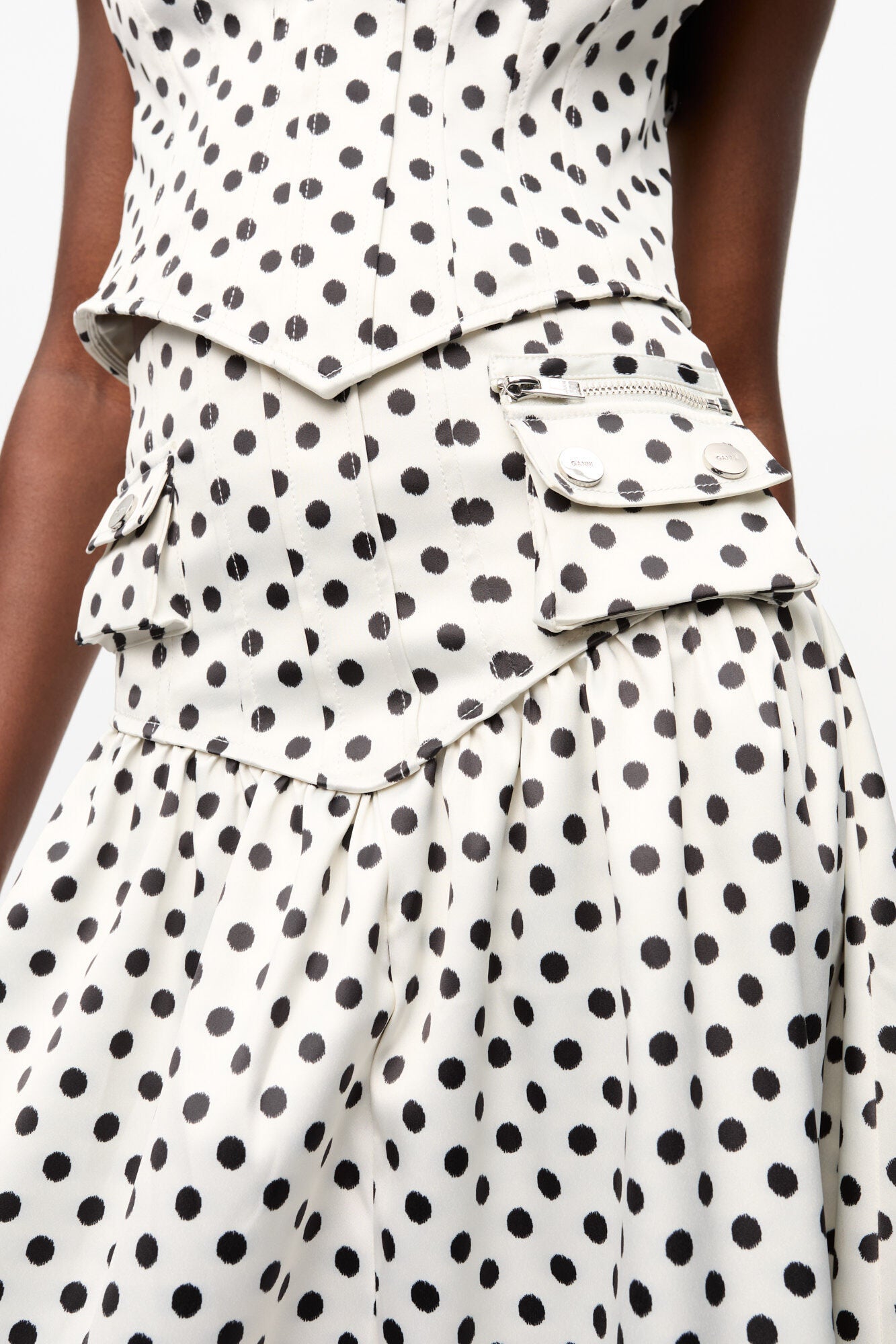 Polka-dot Double Satin Long Pocket Skirt - GANNI