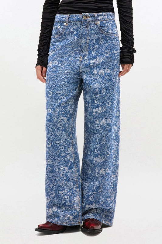 Baggy Jeans in Blue Tapestry Denim - GANNI