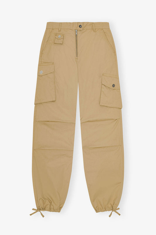 Camel Washed Cotton Twill Pants - GANNI
