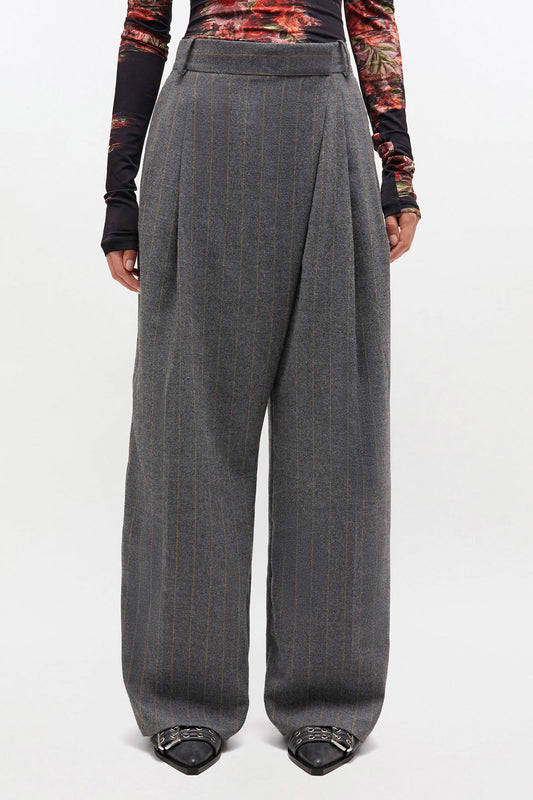 Grey Stripe Cross-over Pants - GANNI