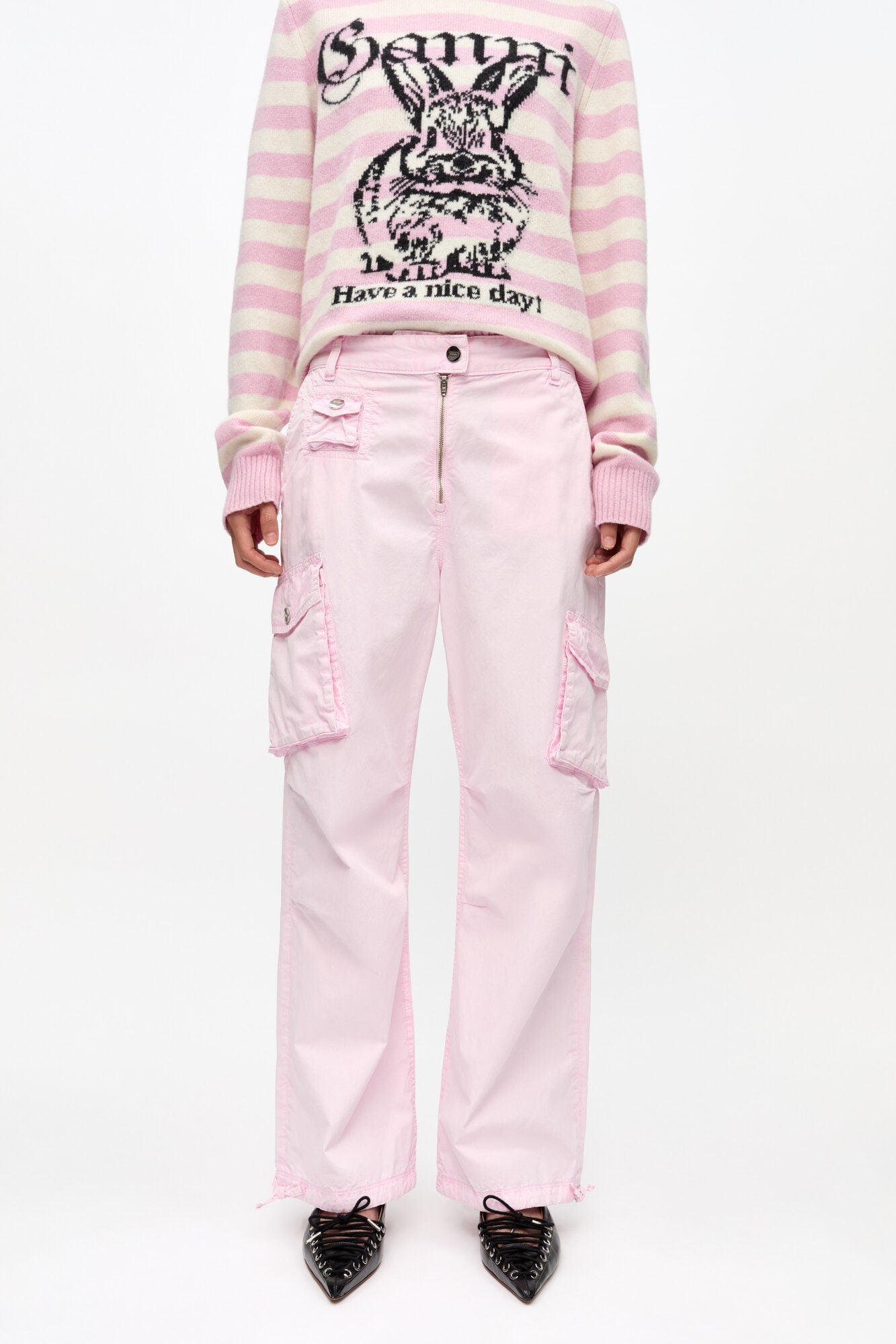 Pink Washed Cotton Twill Pants - GANNI