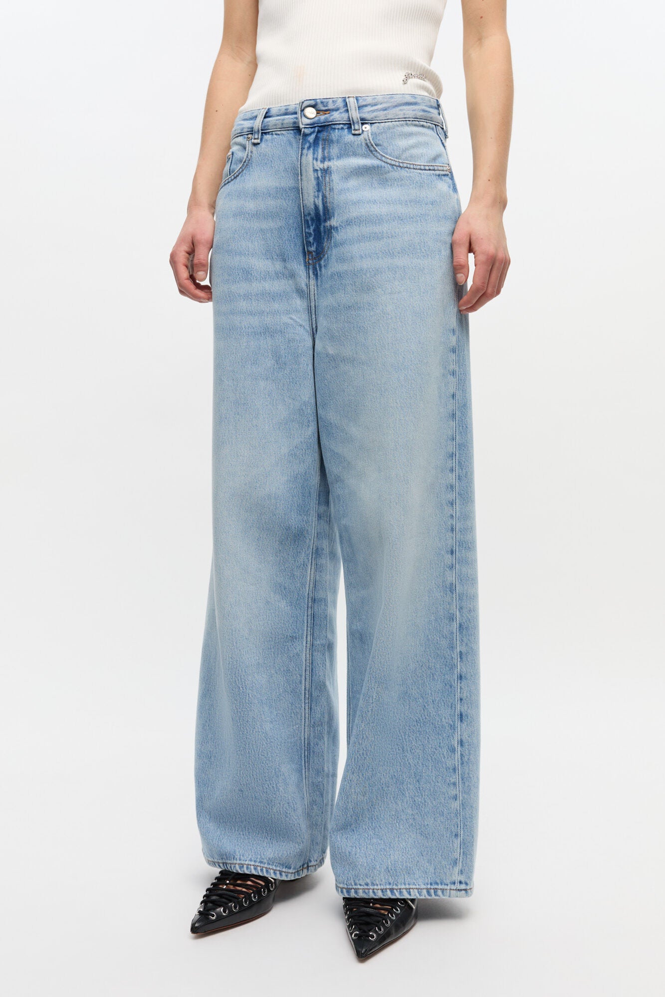 Baggy Wide Jeans in Light Blue Denim - GANNI