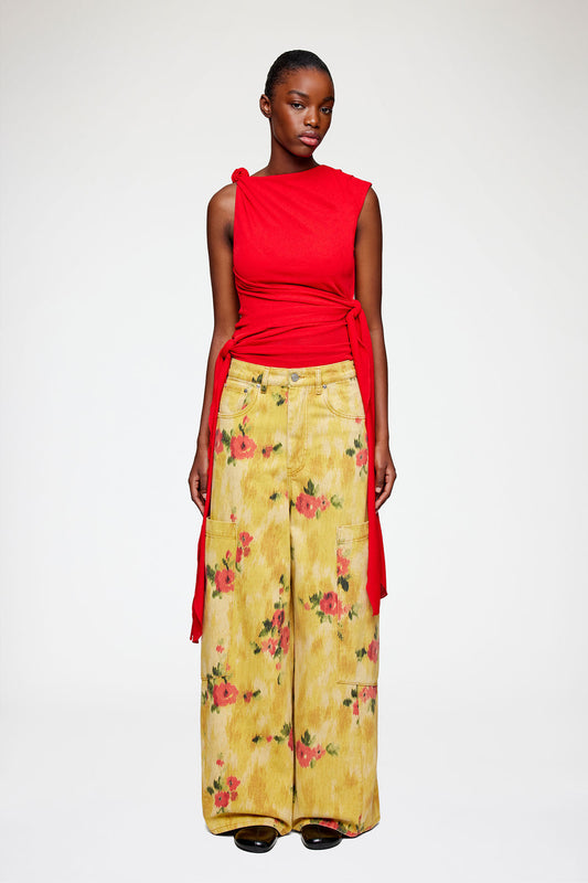 Baggy Cargo Jeans in Printed Denim - GANNI
