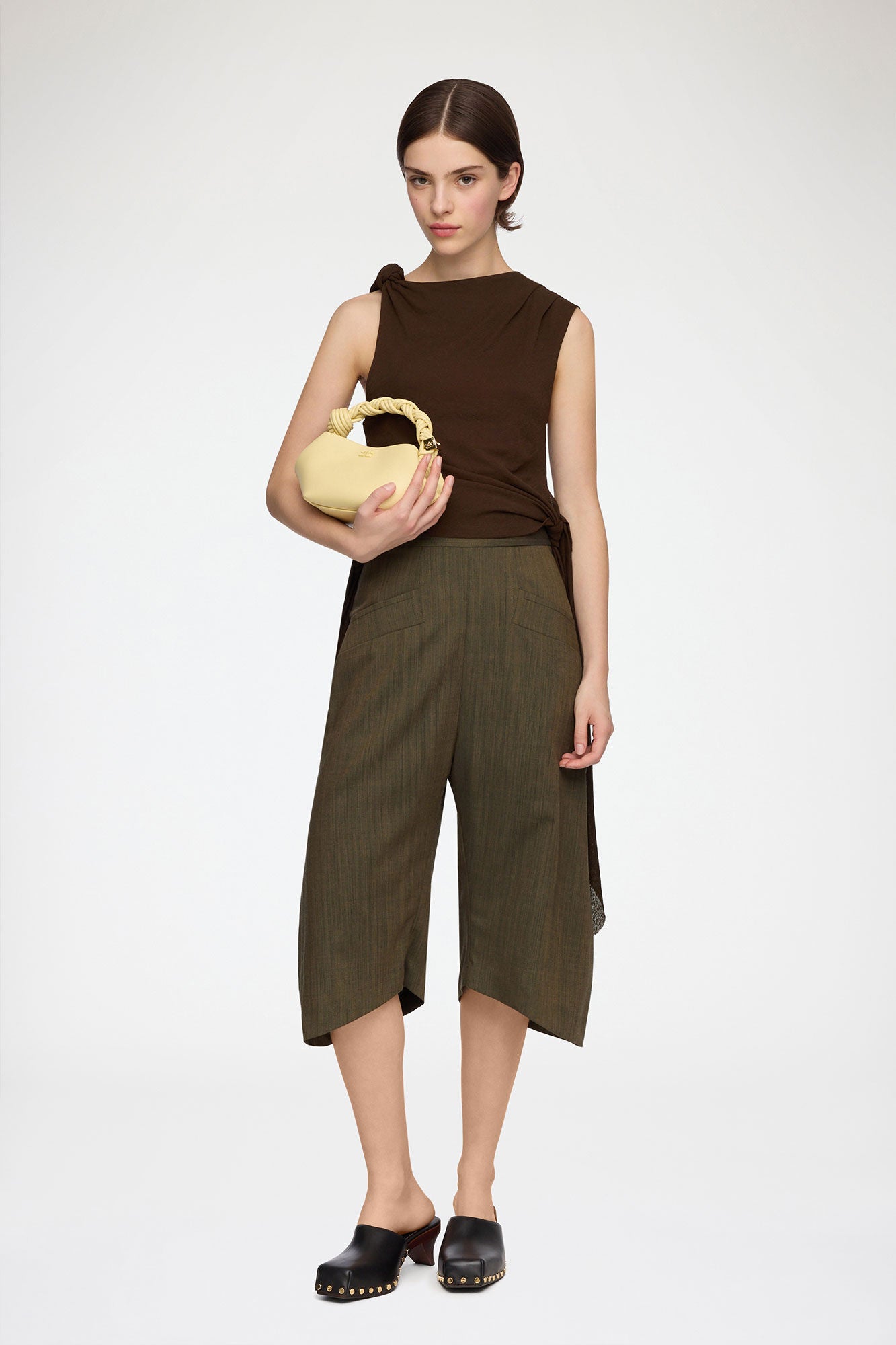 Capri Pants in Brown Wool Melange - GANNI