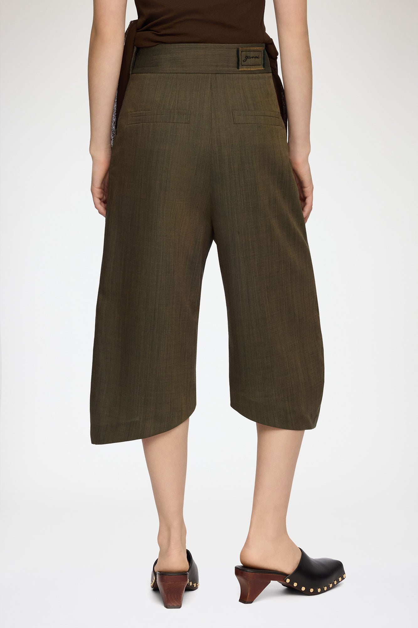 Capri Pants in Brown Wool Melange - GANNI