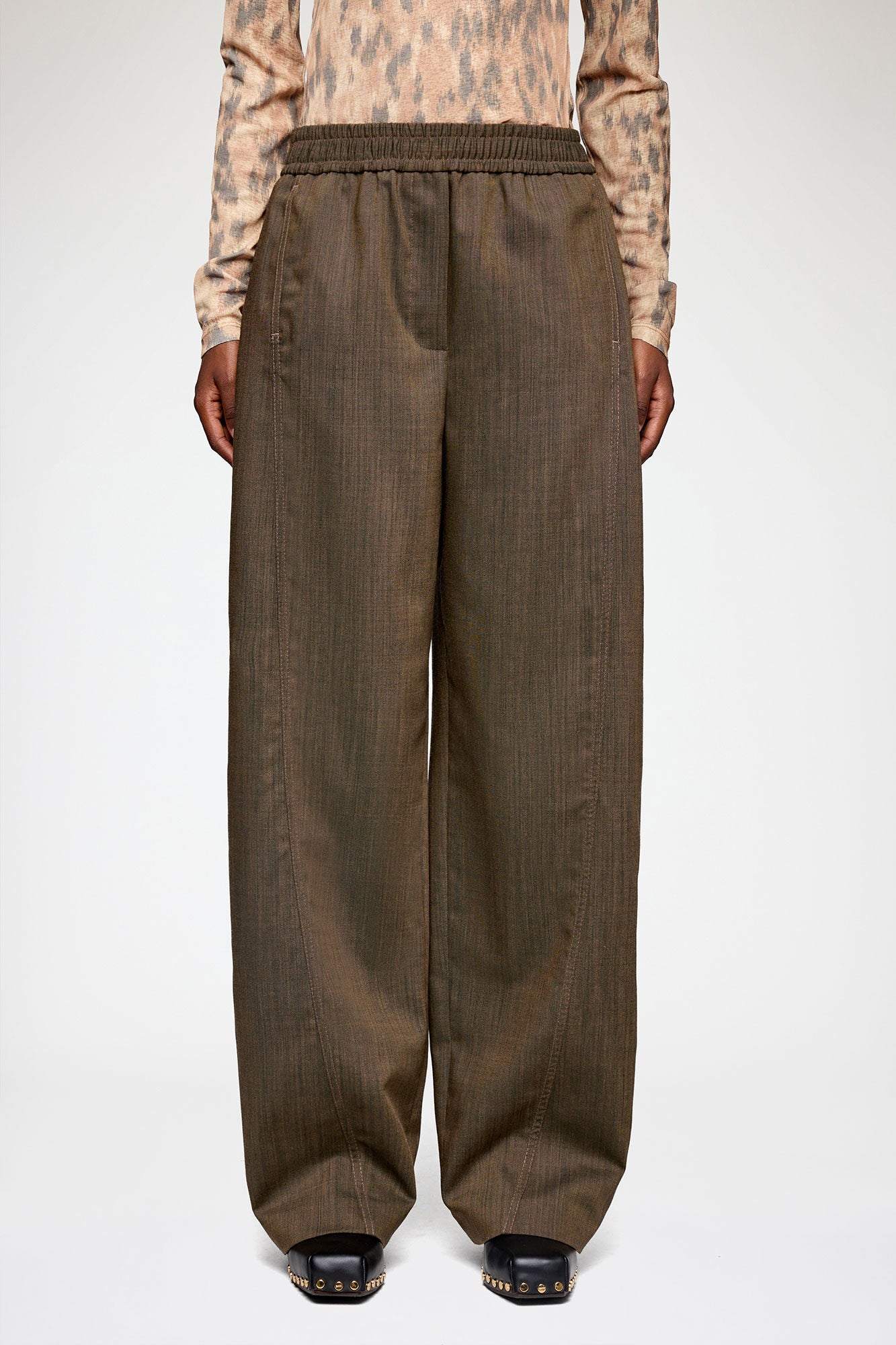 Pants in Brown Wool Melange - GANNI