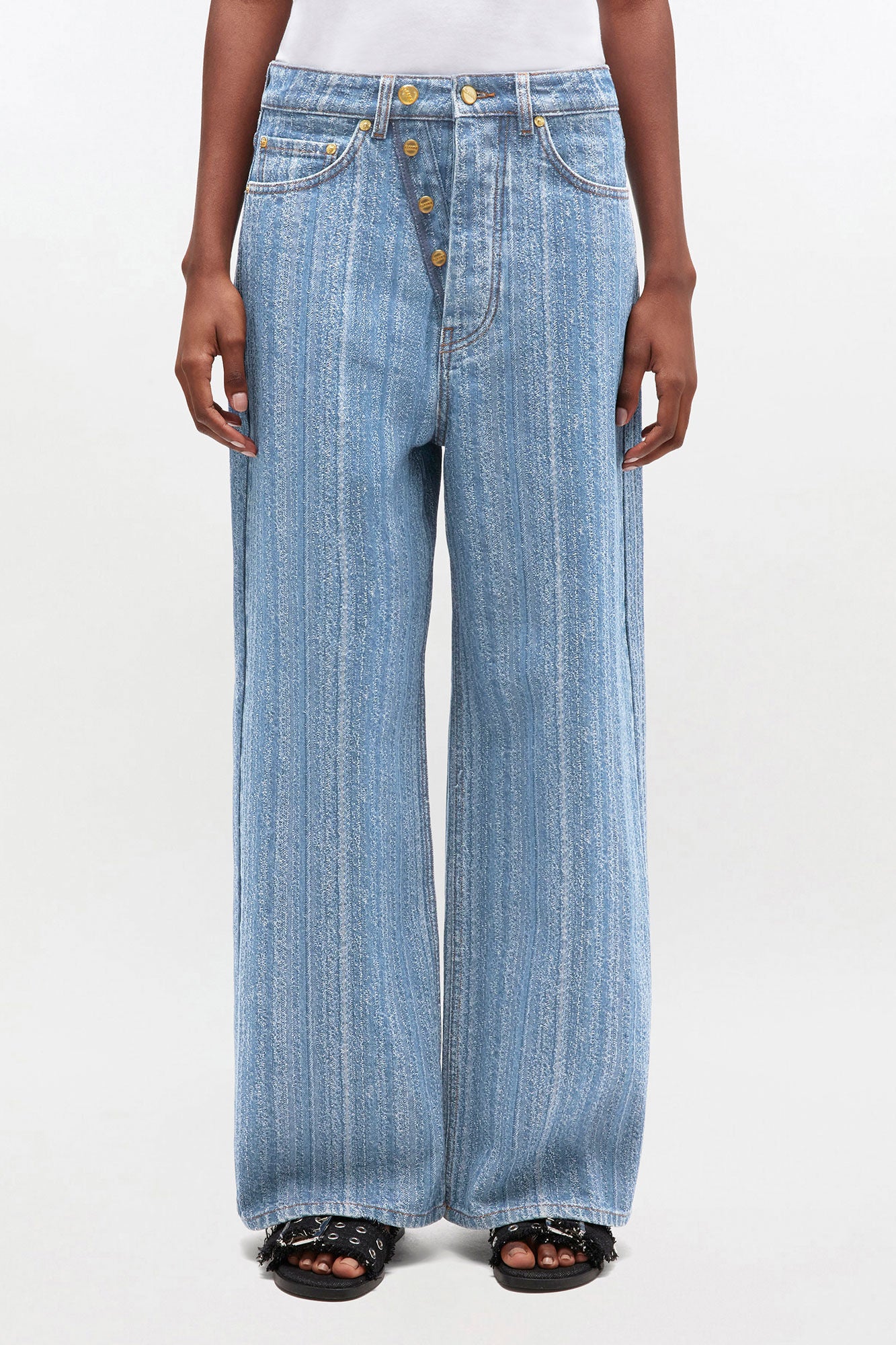 Baggy Jeans in Striped Denim - GANNI