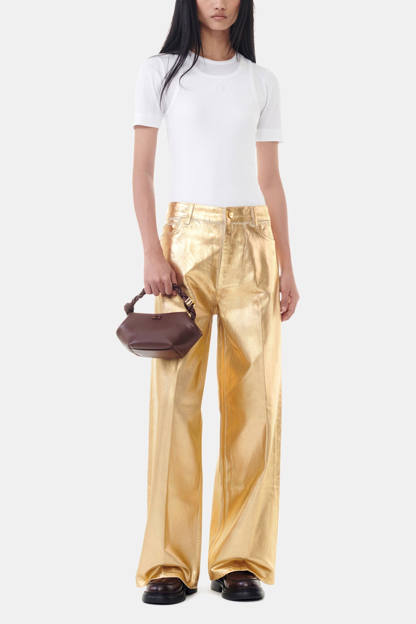 Gold Foil Wide Jeans - GANNI