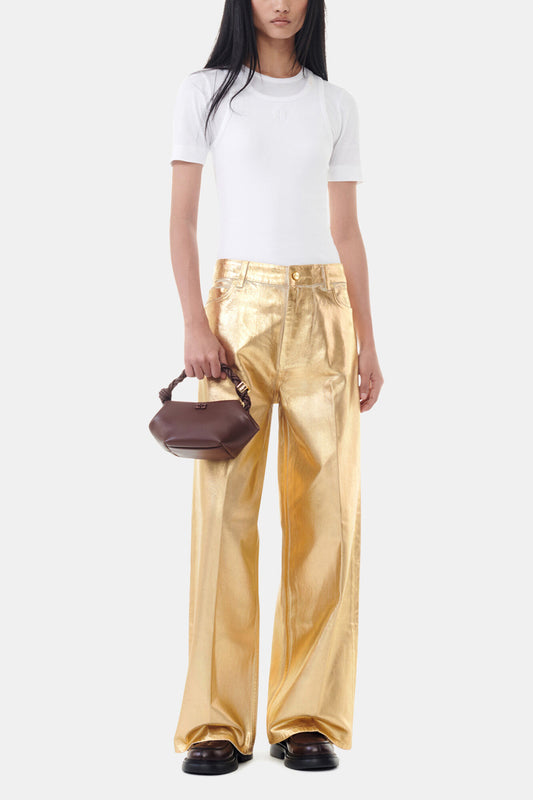 Gold Foil Wide Jeans - GANNI