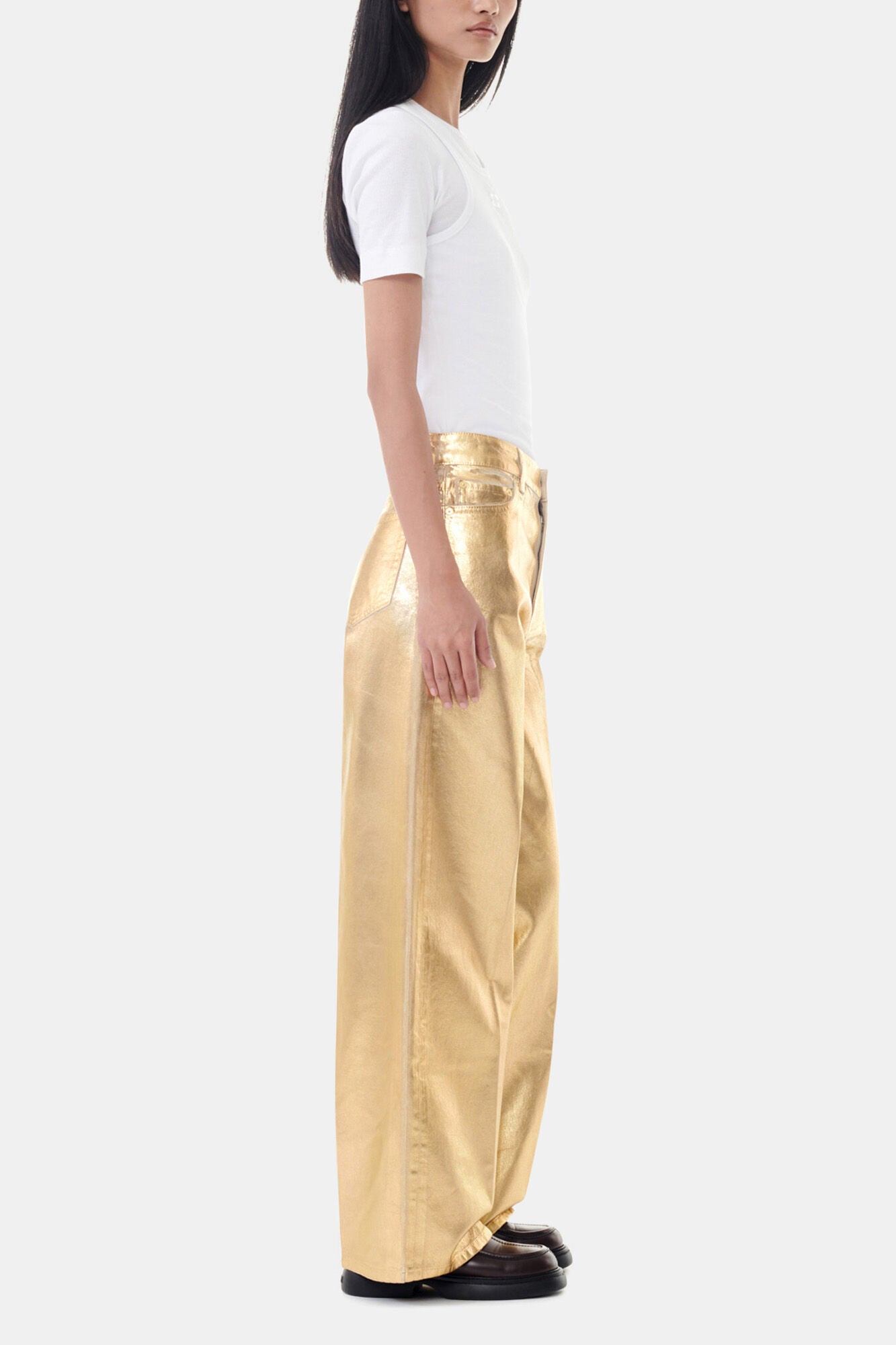 Gold Foil Wide Jeans - GANNI
